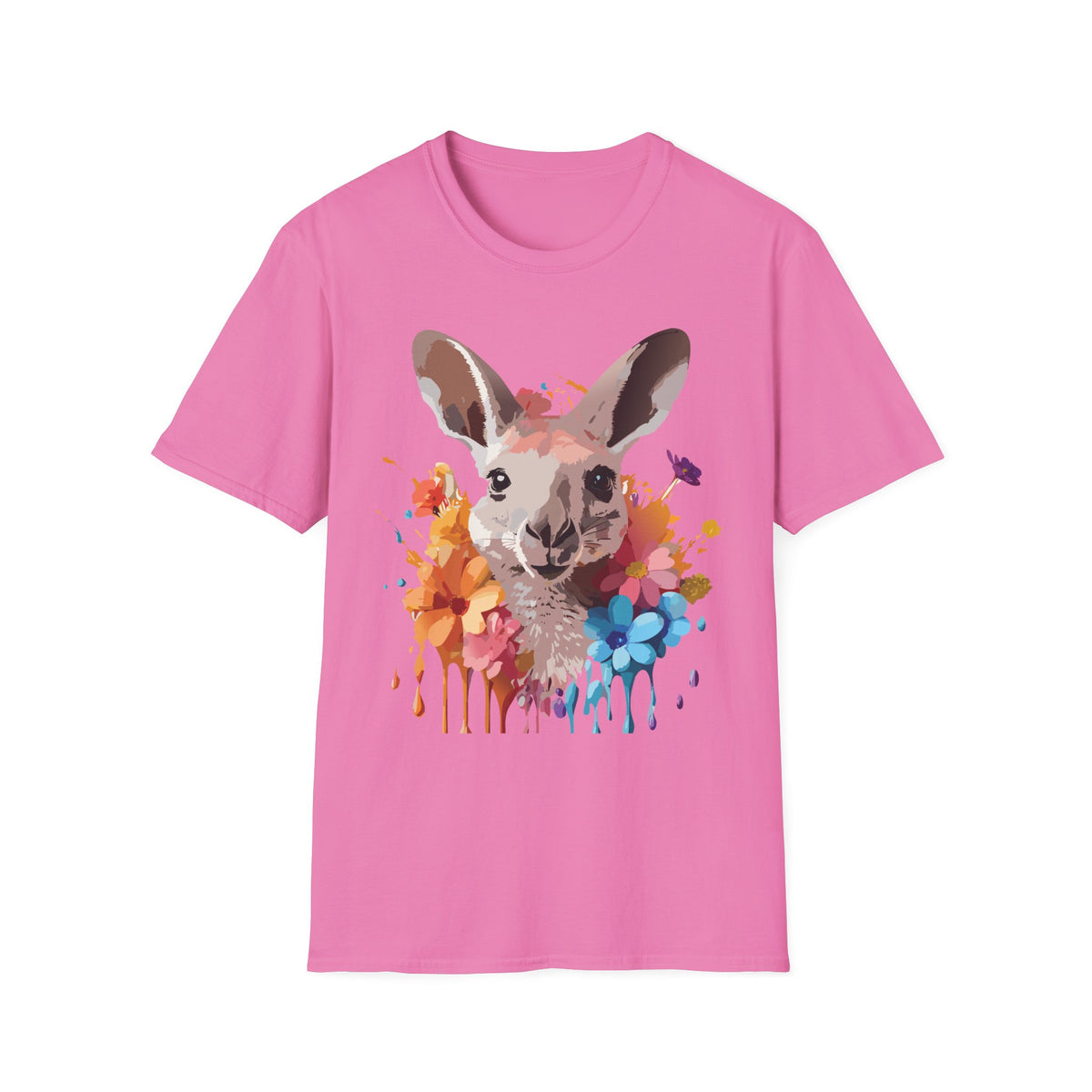 Colorful Watercolor Kangaroo T-Shirt | Splash Floral Wildlife Tee