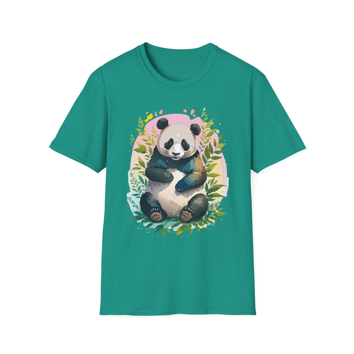 Cute Panda Illustration T-Shirt | Watercolor Bamboo Leaves Tee