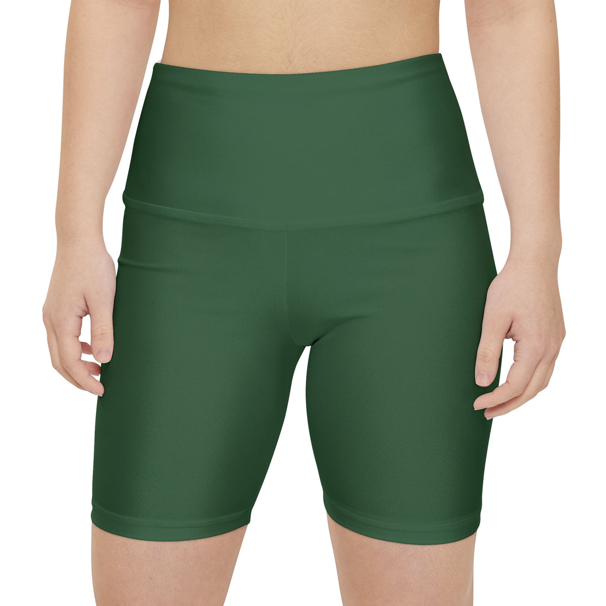 Hunter Green High-Waist Women's Workout Shorts — Olive Green Performance Biker Shorts