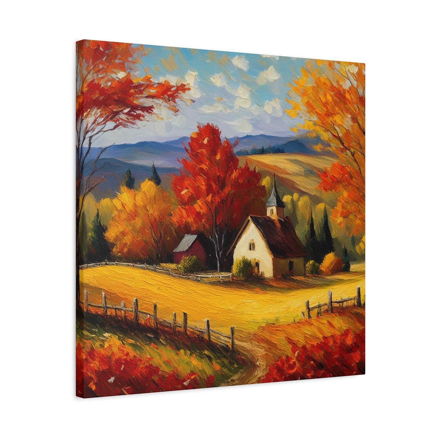 Countryside Fall Print Canvas, Oil Paint Print 20x20, 24x24, 30x30, 32x32, 36x36 Art Design Pine-Wood Inner Frame MC-106