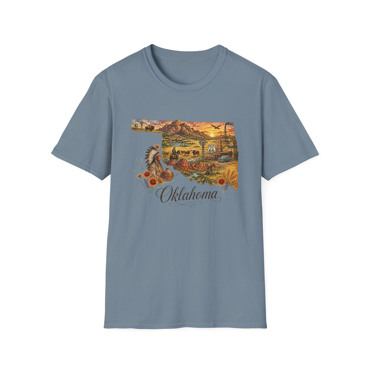 Oklahoma State Travel Tourist Graphic Design Unisex 100 Cotton Gildan T-Shirt