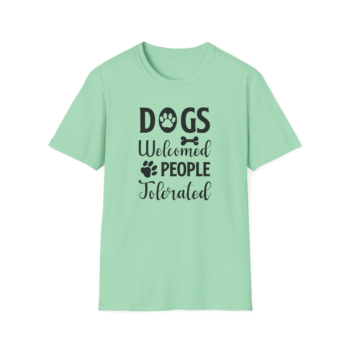 Dog Lover Unisex Cotton T-Shirt - Gildan Softstyle 64000 Dogs Welcomed, People Tolerated Funny Paw Print Tee