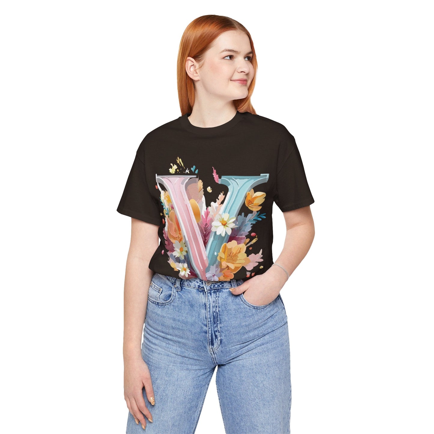 Letter V Shirt Graphic Tee Unisex Jersey Short Sleeve Vintage Inspired Artwork Adelpha