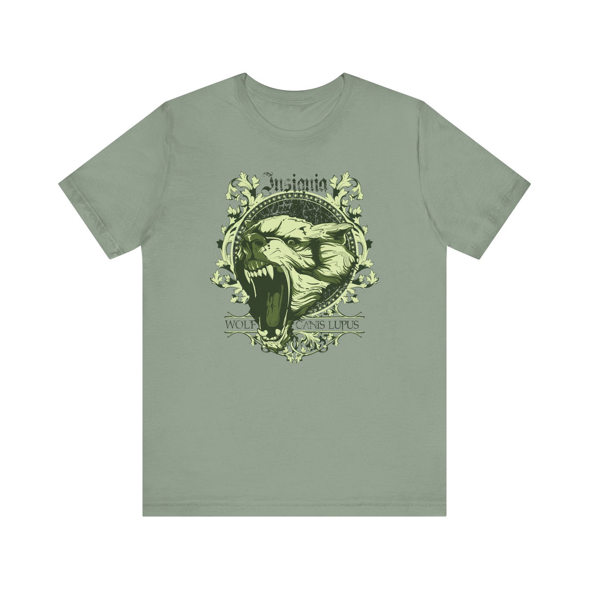 Howling Wolf Skull Tee Gothic Vintage Crest Green Graphic Unisex Cotton Shirt Art-54