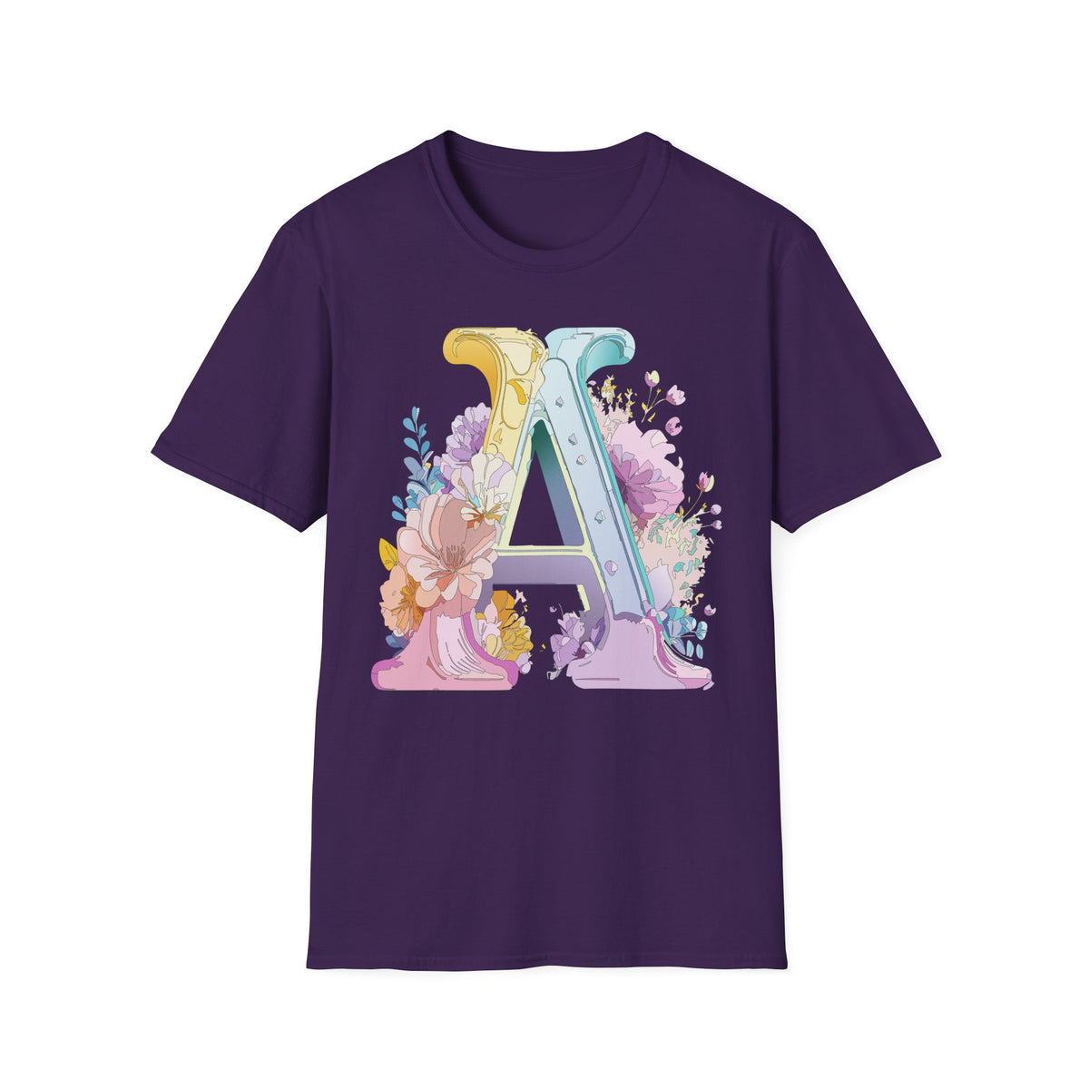 Floral Monogram A T-Shirt | Letter A Initial Tee, Botanical Alphabet Shirt