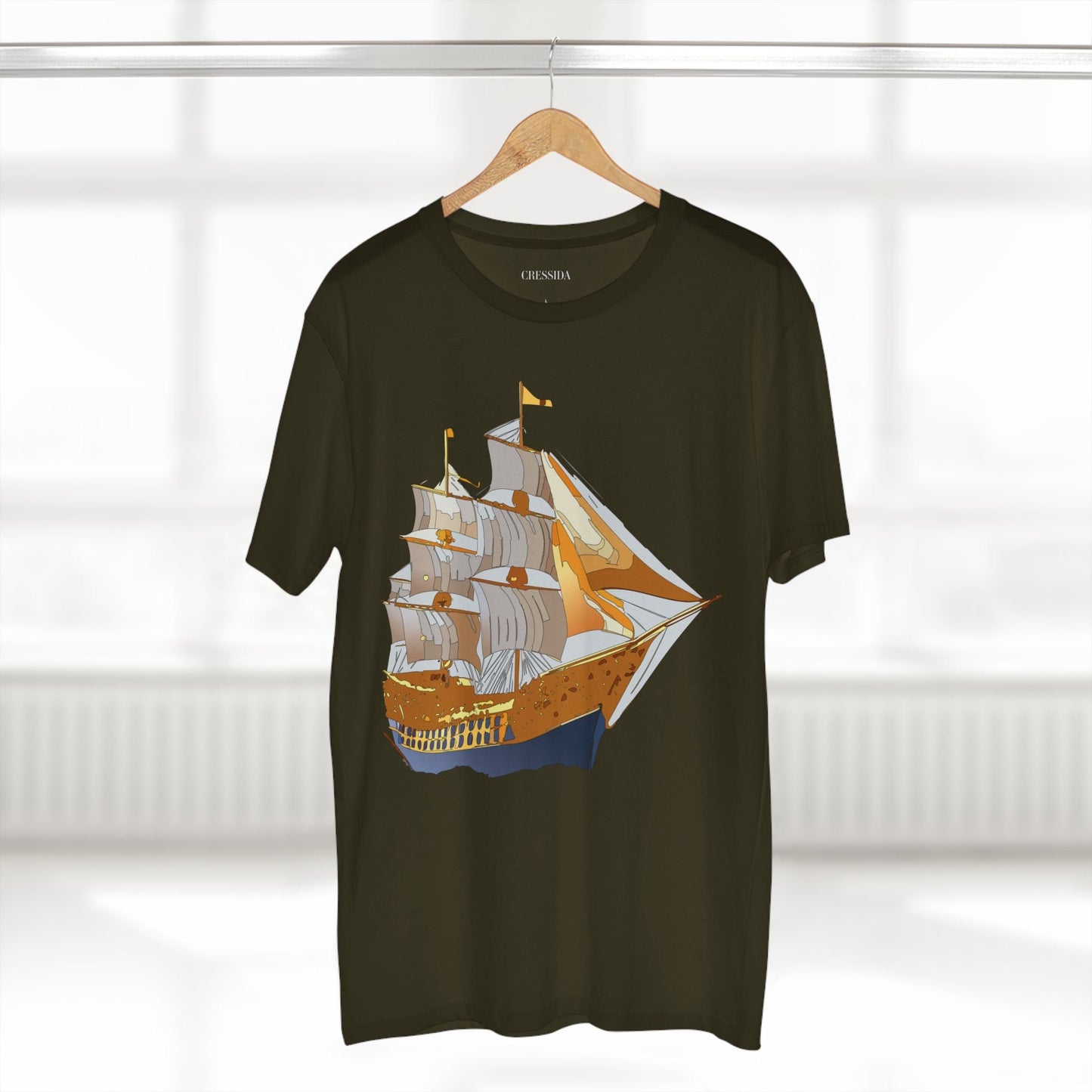Ship Graphic Unisex 100 Cotton T-Shirt with Gold Frigate Art Design 23