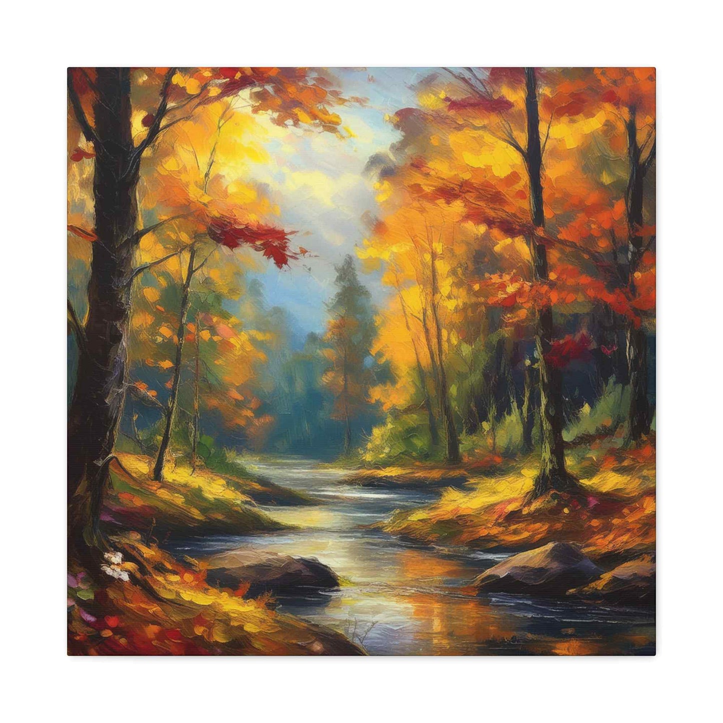 Fall Forest Print Canvas, Oil Paint Print 20x20, 24x24, 30x30, 32x32, 36x36 Art Design Print Pine-Wood Inner Frame MC-104