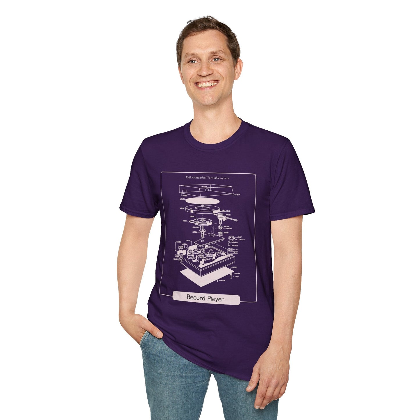 Record Player Blueprint T-Shirt Unisex Cotton Retro Vinyl Turntable Diagram Tee