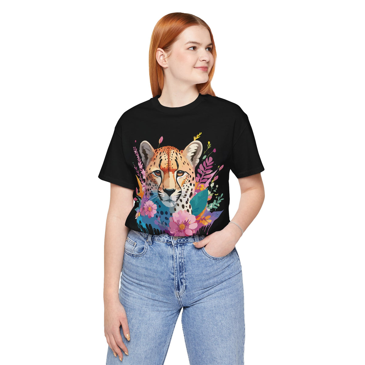 Cheetah Graphic Unisex Cotton Bella+Canvas Tee with Art Animal Design e10