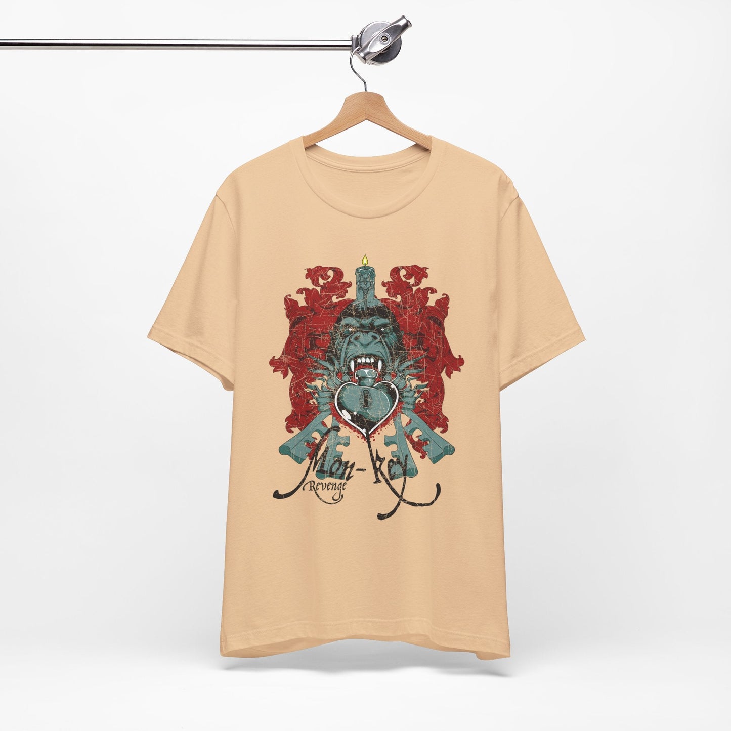 Gorilla Crest with Sword and Heart T-Shirt Heraldic Gothic Design Rock Band T-Shirt