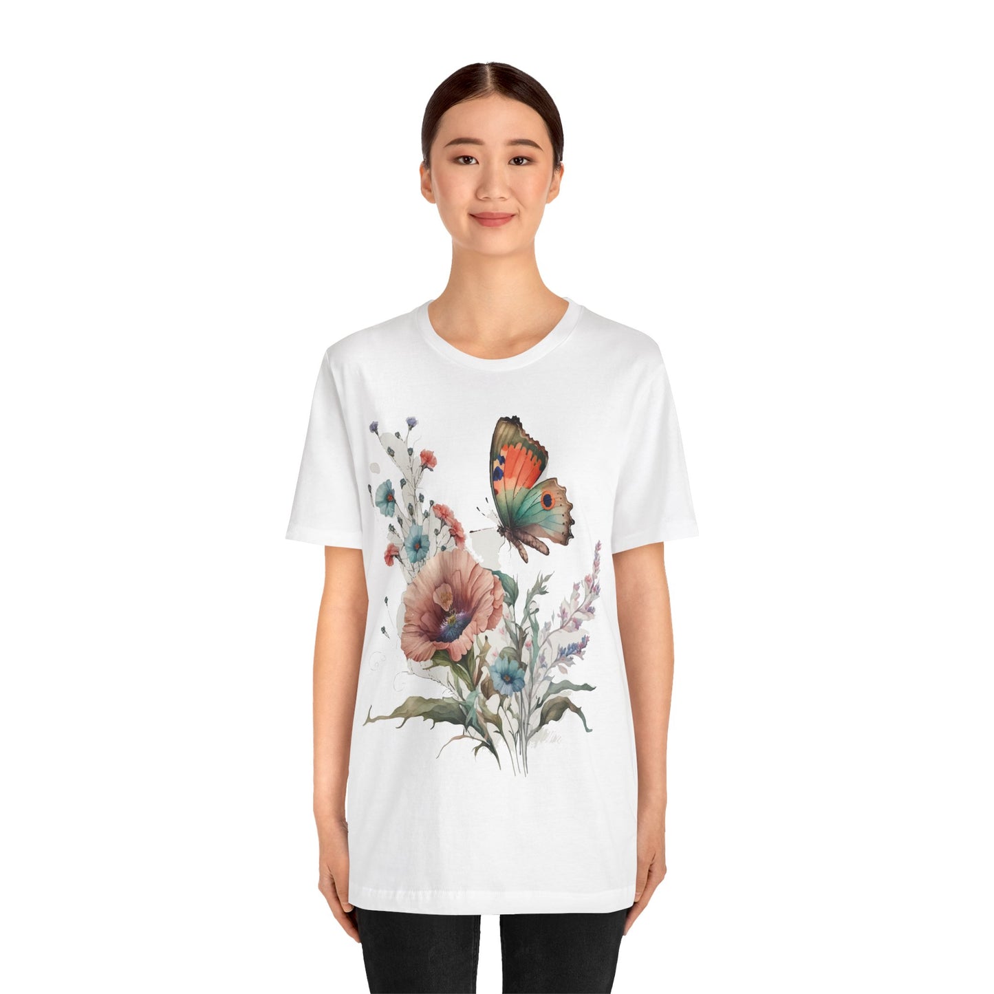 Cotton Tee Shirt with Butterfly Prints