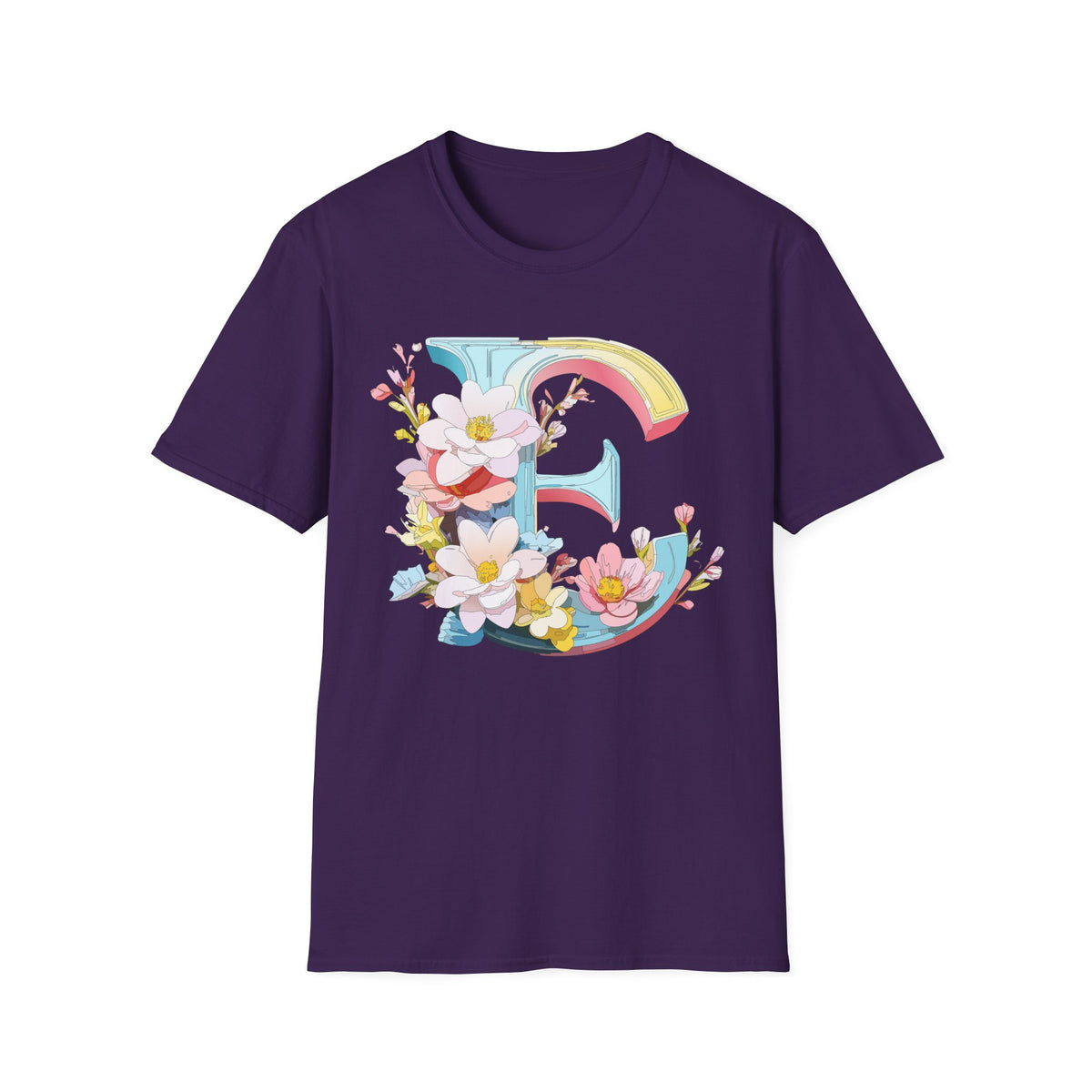 Floral Letter E T-Shirt | Monogram Initial Tee