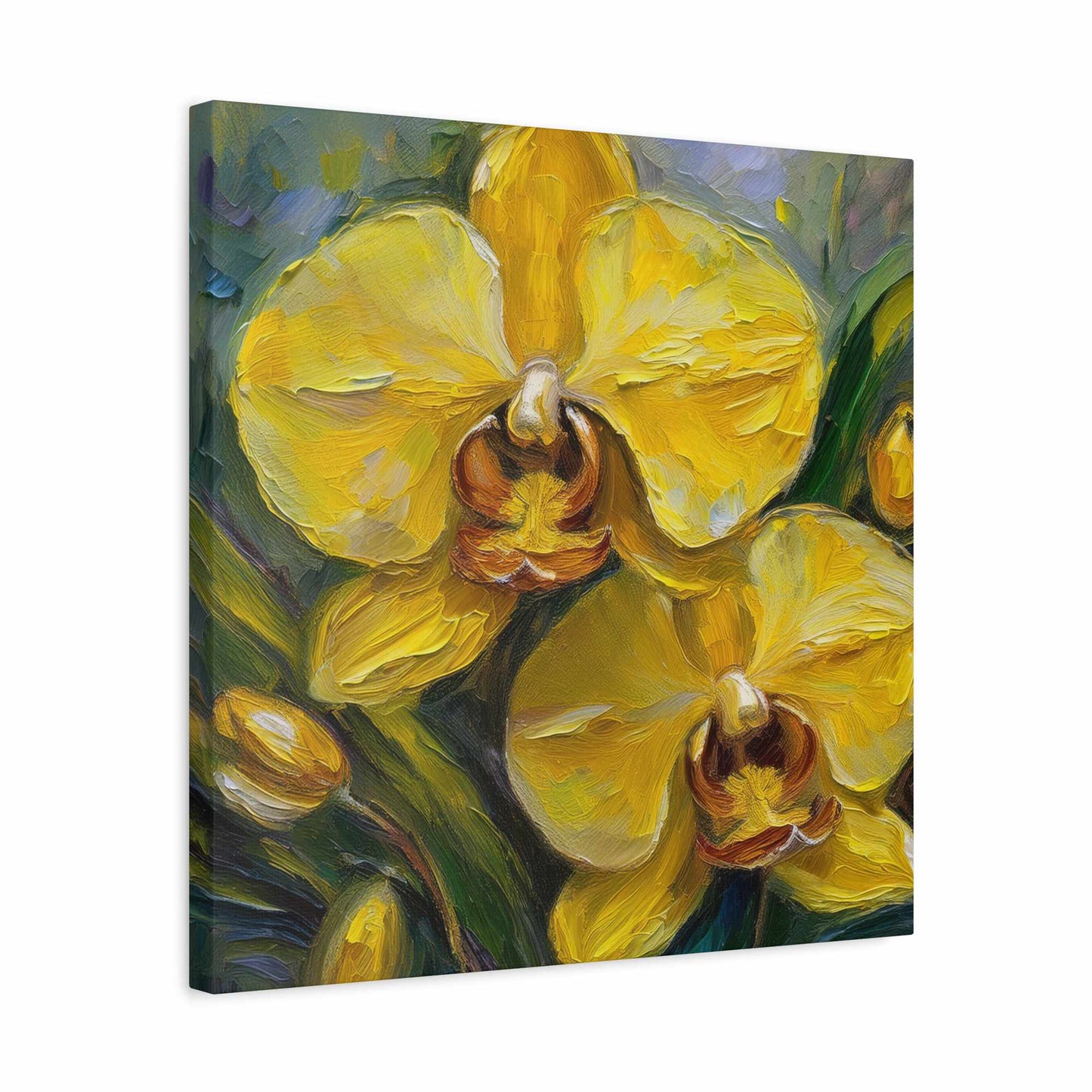 Yellow Orchids Print Canvas, Floral Oil Paint Print 20x20, 24x24, 30x30, 32x32, 36x36 Art Design Pine-Wood Inner Frame MC-140