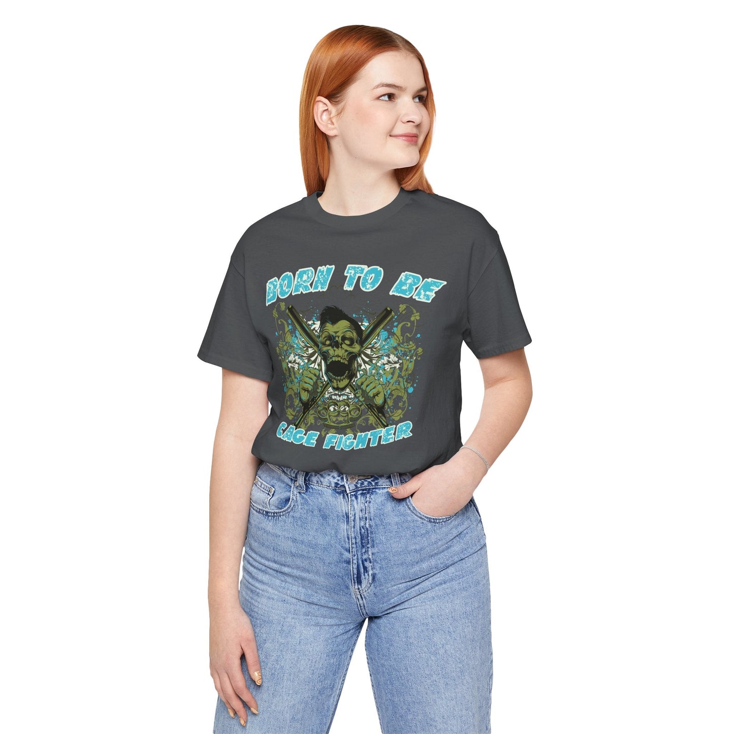 Born To Be Cage Fighter Tee Skull Crossed Knives Graphic T-Shirt