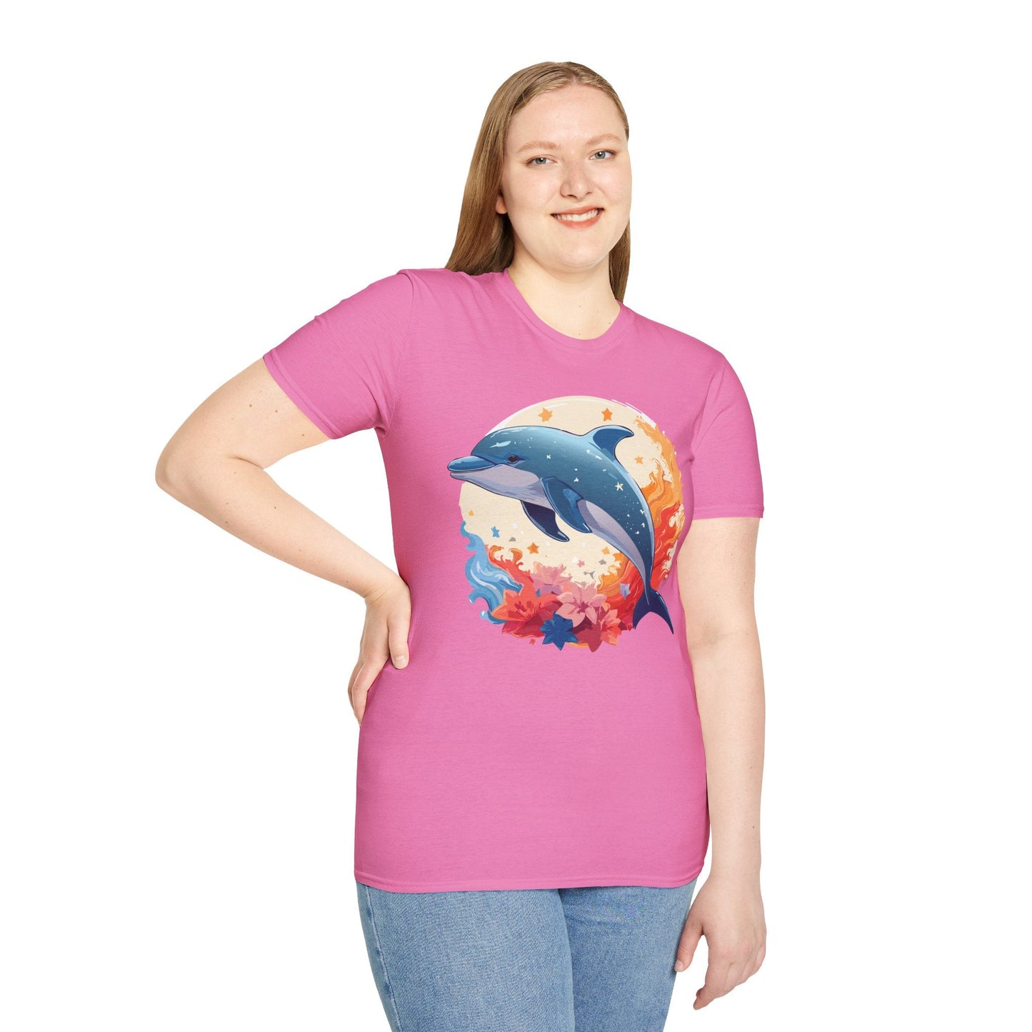 Dolphin T Shirt Unisex Softstyle Gildan 64000 100 Percent Ring Spun Cotton Animal Fish Tee