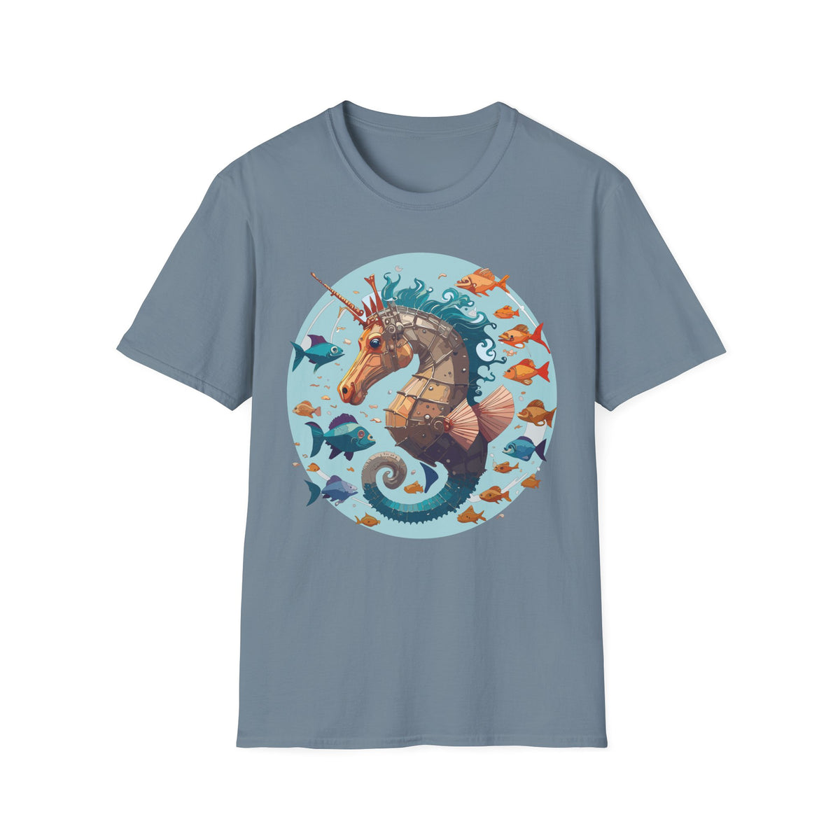 Steampunk Seahorse Illustration T-Shirt | Nautical Sea Creature Art