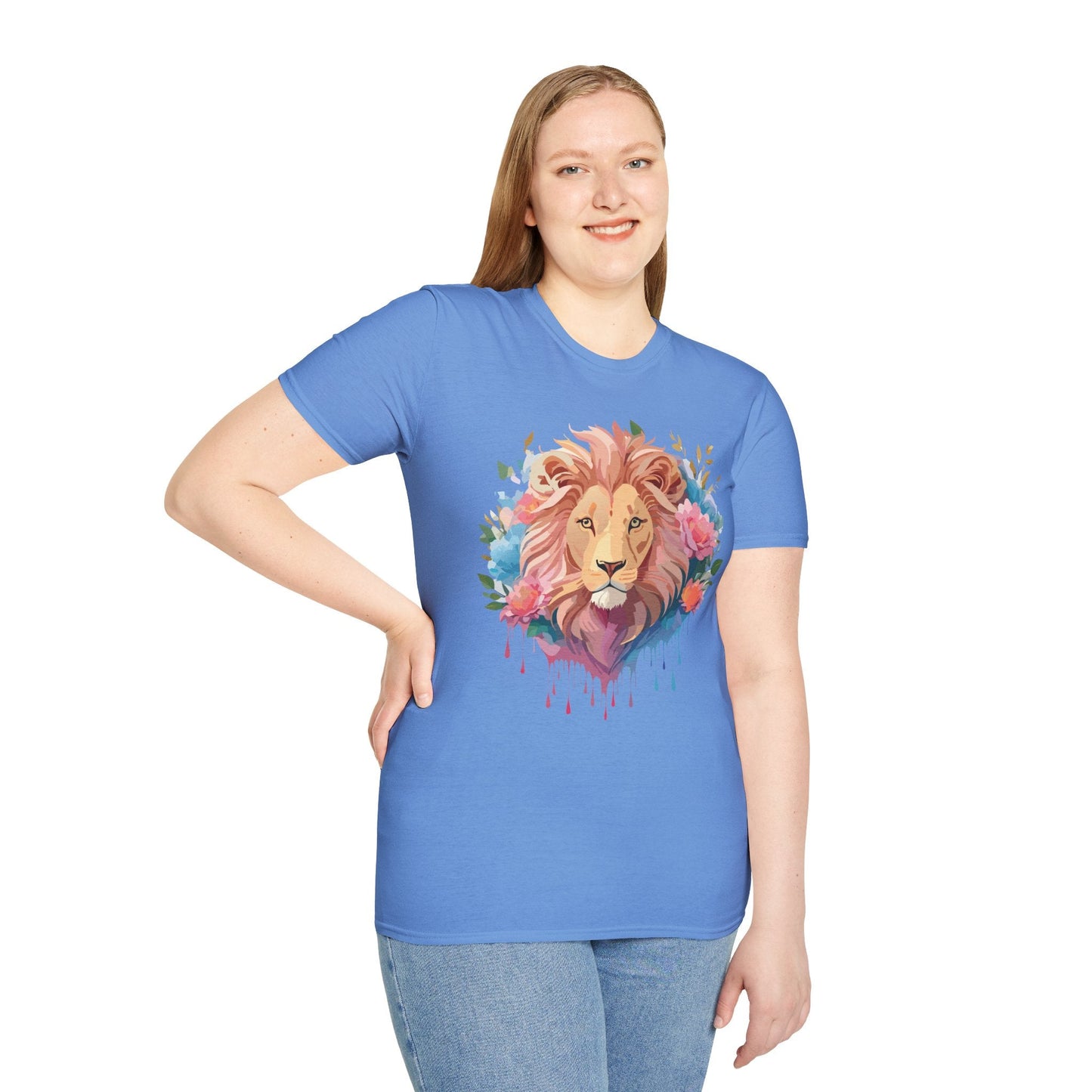 Lion Shirt Unisex Floral Lion Tee 100 Percent Cotton Softstyle Gildan 64000