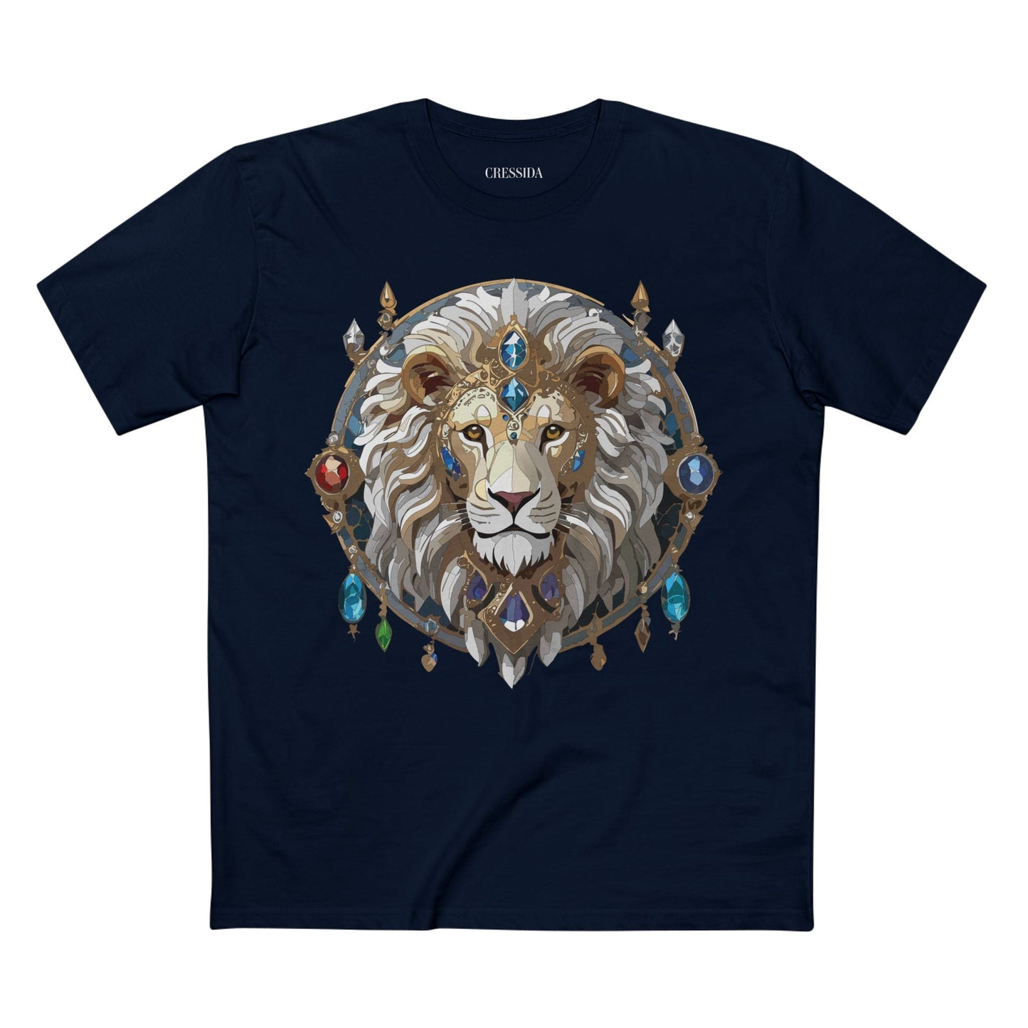 Lion Graphic Unisex 100 Cotton Tee With Unique Animal Golden Medallion Art Design 57