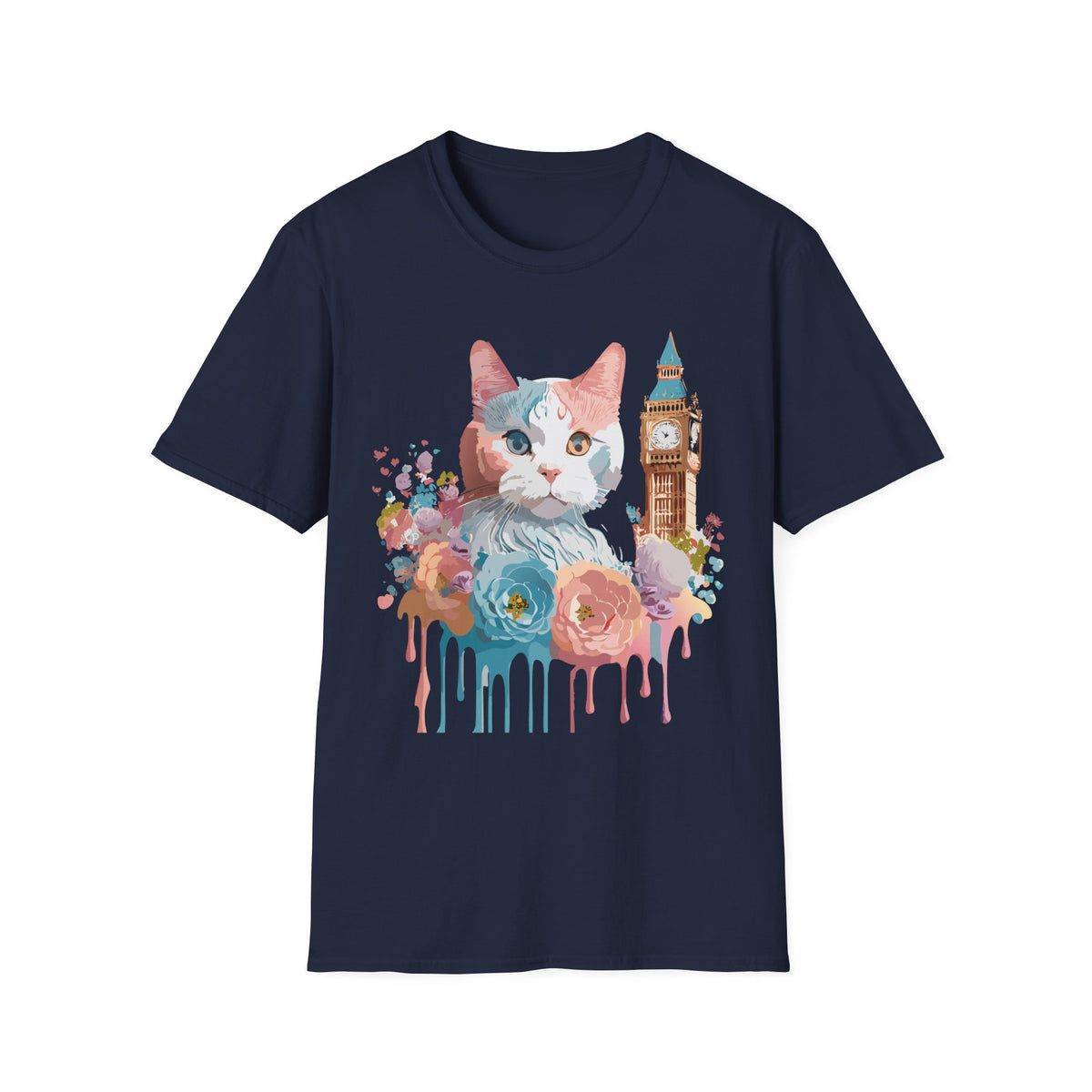 Watercolor Cat with Big Ben T-Shirt | London cat illustration, floral accents
