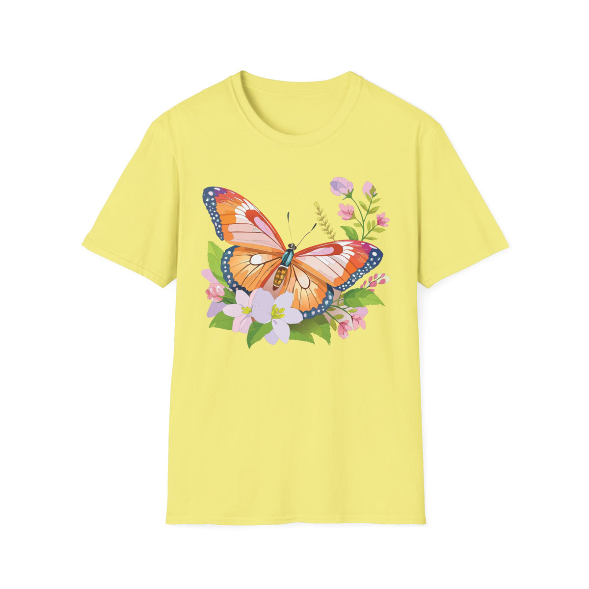 Orange Watercolor Butterfly T-Shirt | Floral Spring Nature Graphic Tee Unisex 100 Cotton Gildan T-Shirt