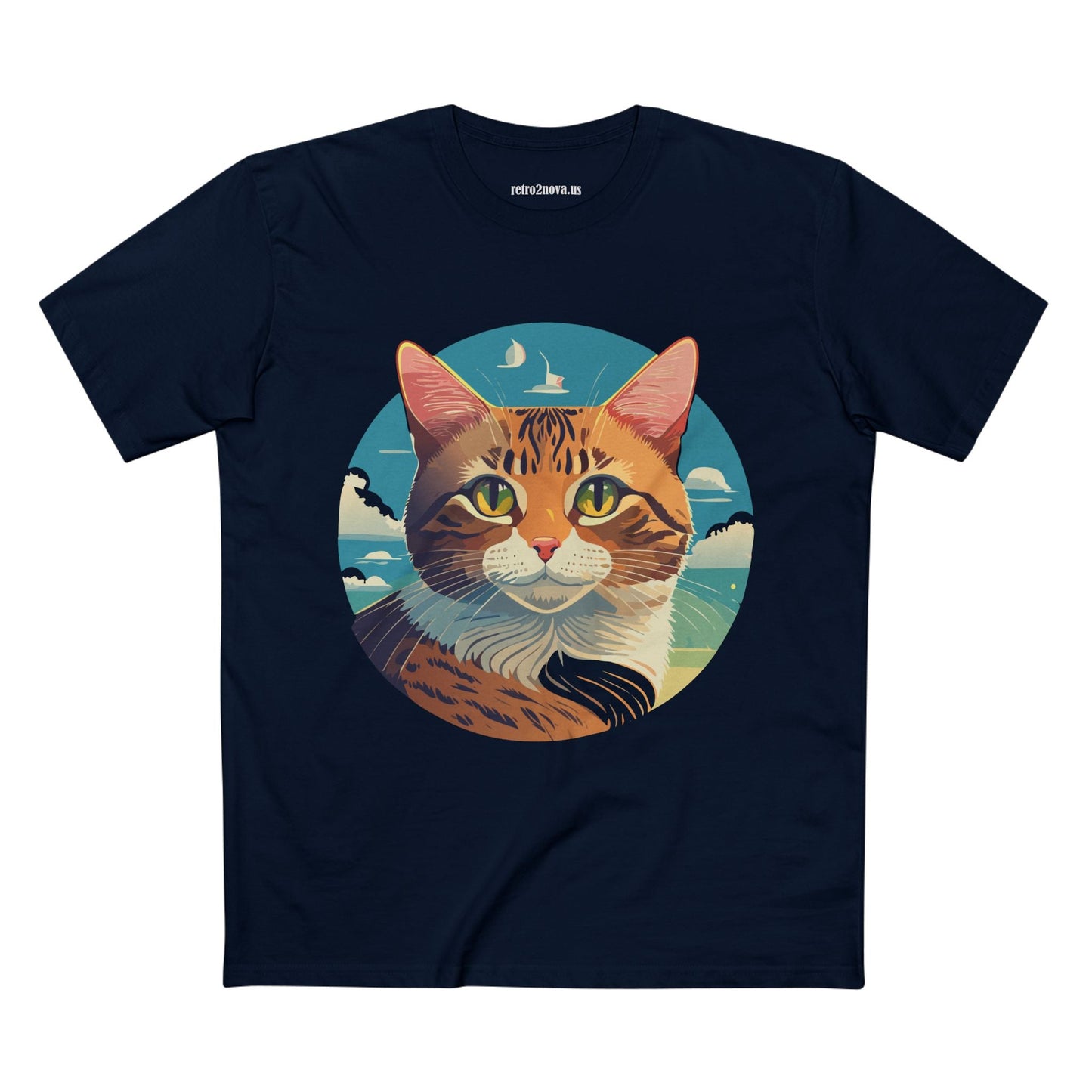 Unisex Premium Cotton Staple Tee With Original Cat Art Design Featuring Retro2Nova Logo And Everyday Comfort