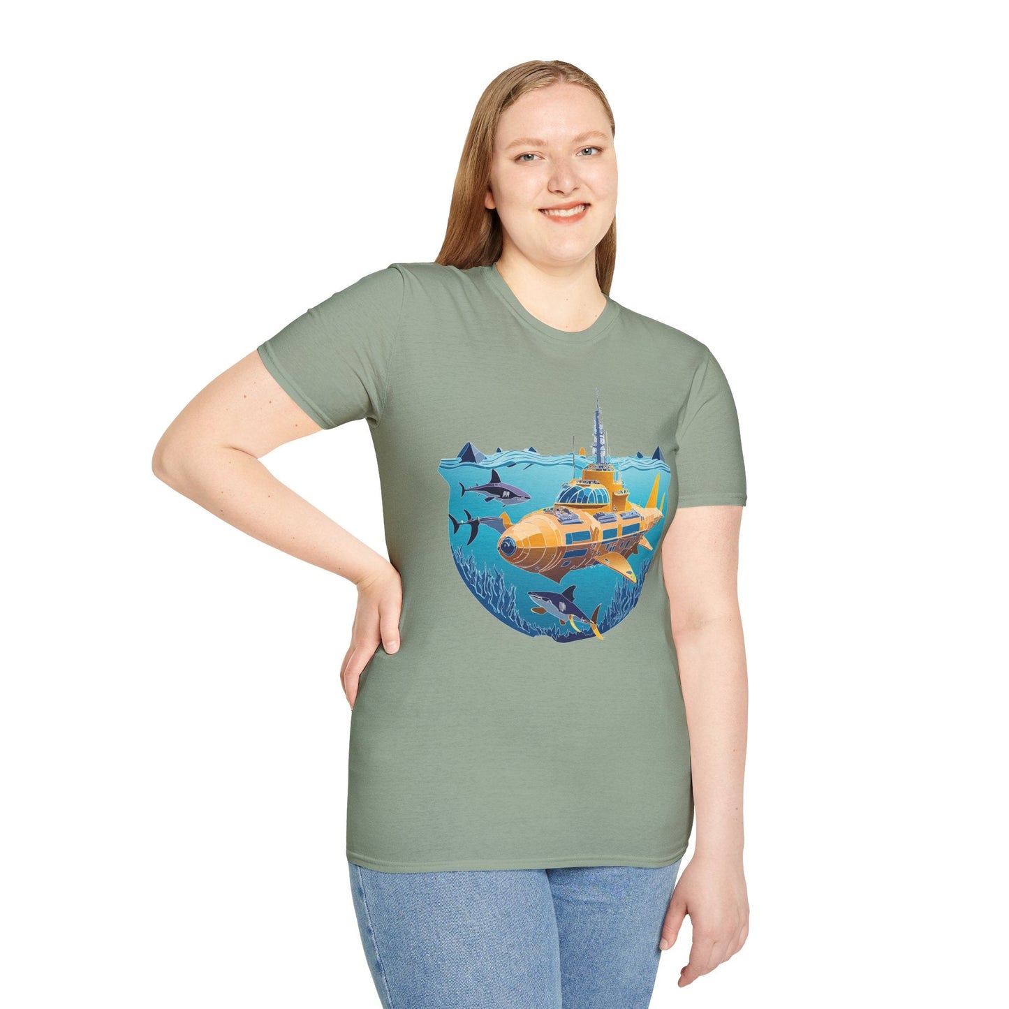 Ocean Tee Shirt Unisex Gildan Softstyle 64000 Ocean Theme Tee With U Boat Design