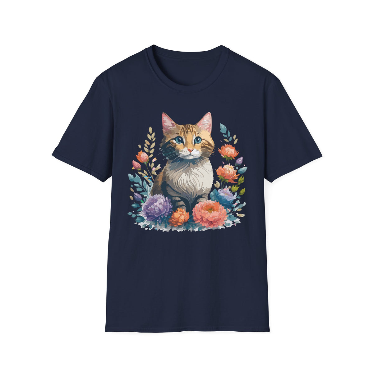 Watercolor Cat Portrait T-Shirt | Floral Kitty Illustration