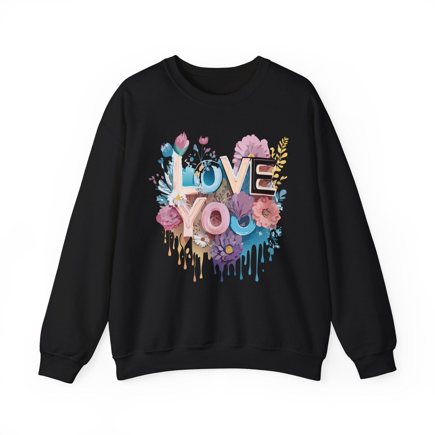 Floral Love Sweatshirt Unisex Heavy Blend Crewneck Valentine Day Flower Print Cozy Fleece Warm Gift