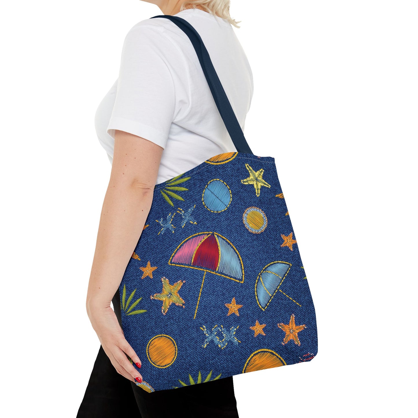 Denim Fabric Imitation Print Unisex Canvas Bag Poly Spun 3 Sizes Tote Bag 182-11