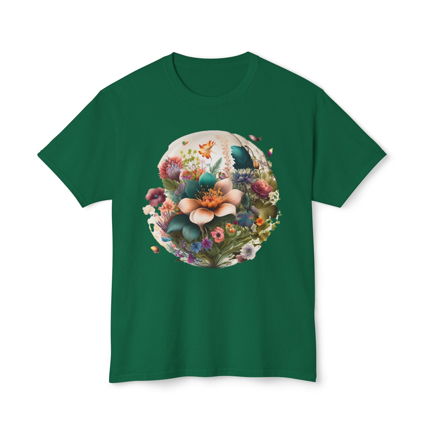 Unisex Floral Art Print T Shirt With Vintage Flowers Graphic Tee 100 Percent Cotton