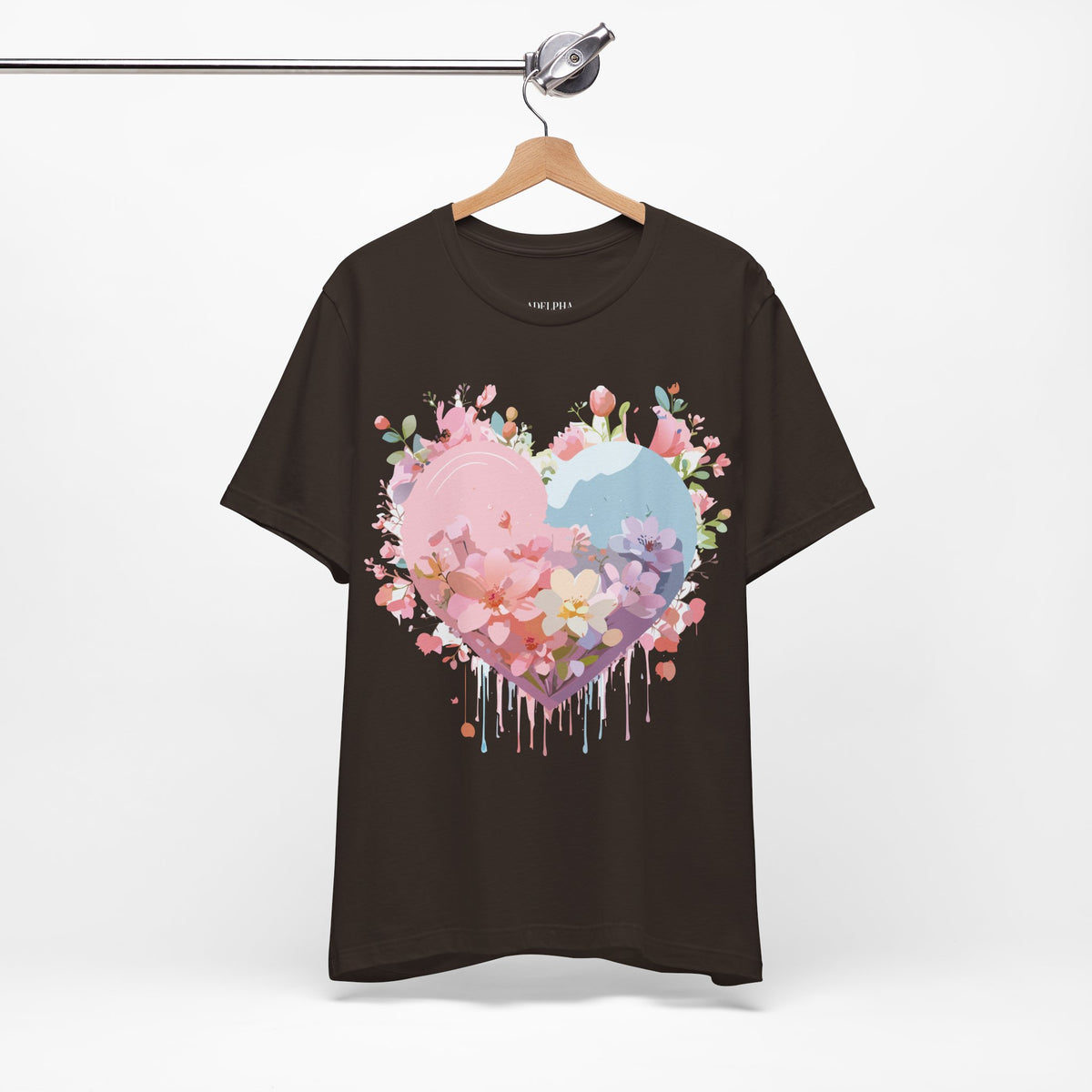 Valentine's Day Graphic Unisex Cotton Bella+Canvas Tee with Floral Art Design d119