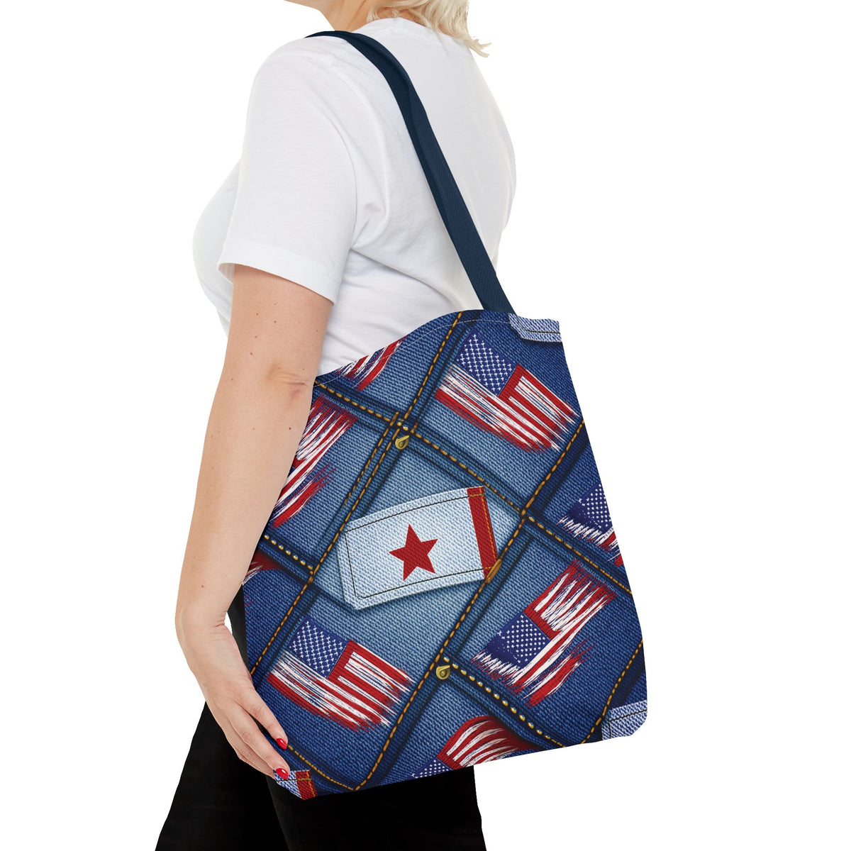 4th of July Graphic Denim Fabric Imitation Print Unisex Canvas Bag Poly Spun 3 Sizes Tote Bag 200-7