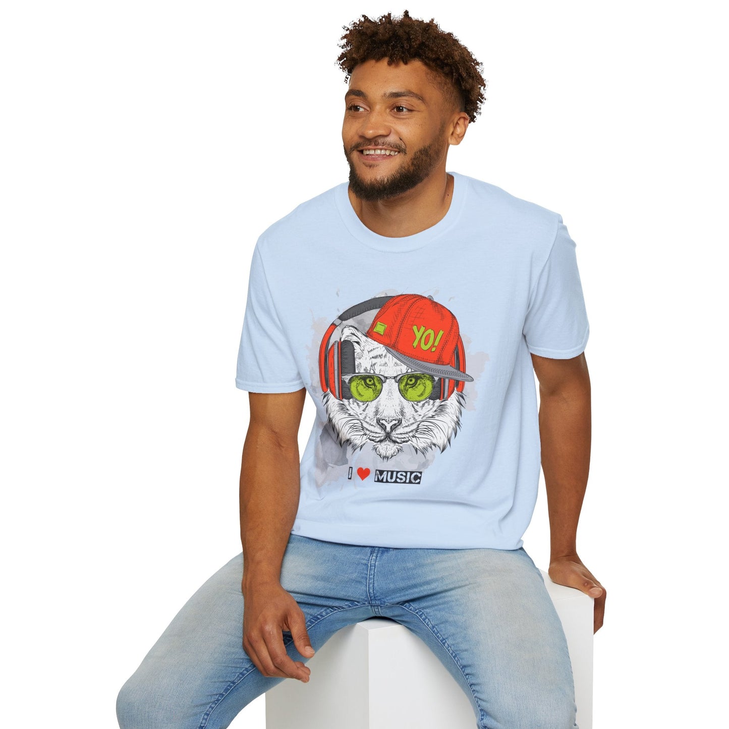 I Love Music Animals Shirt With Headphones Unisex Tee Gildan Softstyle 64000 Premium Comfort