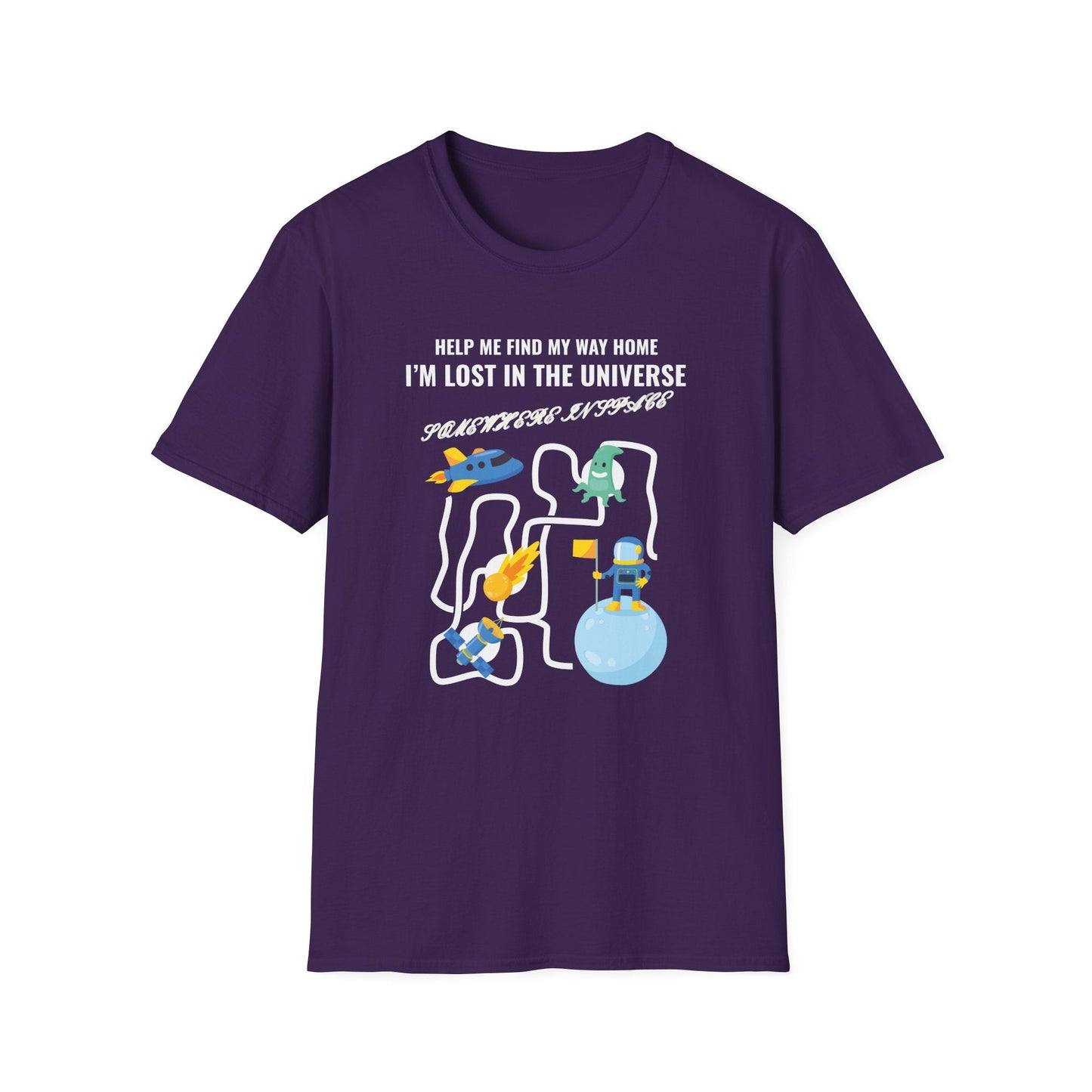 Lost in the Universe TShirt Unisex Cotton Cute Space Maze Graphic Tee