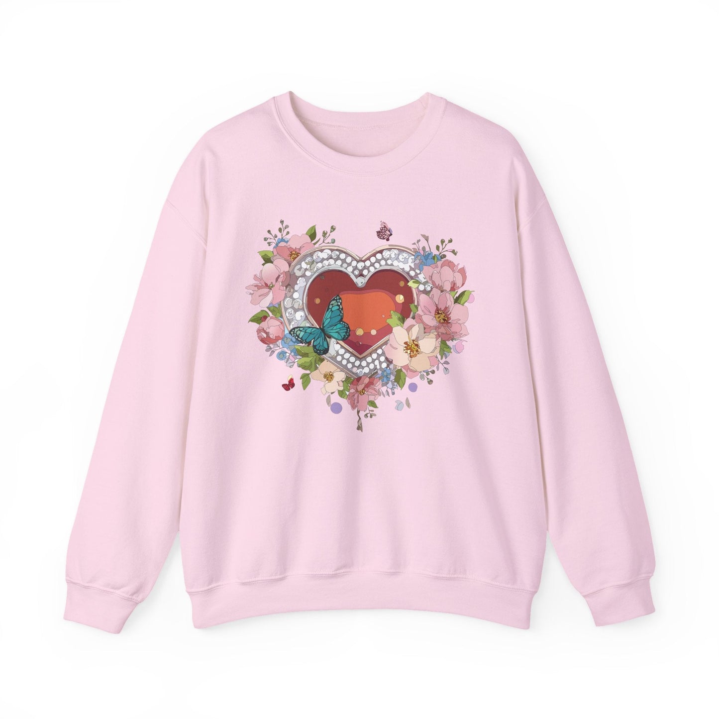 Floral Heart Sweatshirt Unisex Valentines Day Edition Gildan 18000 Heavy Blend Crewneck