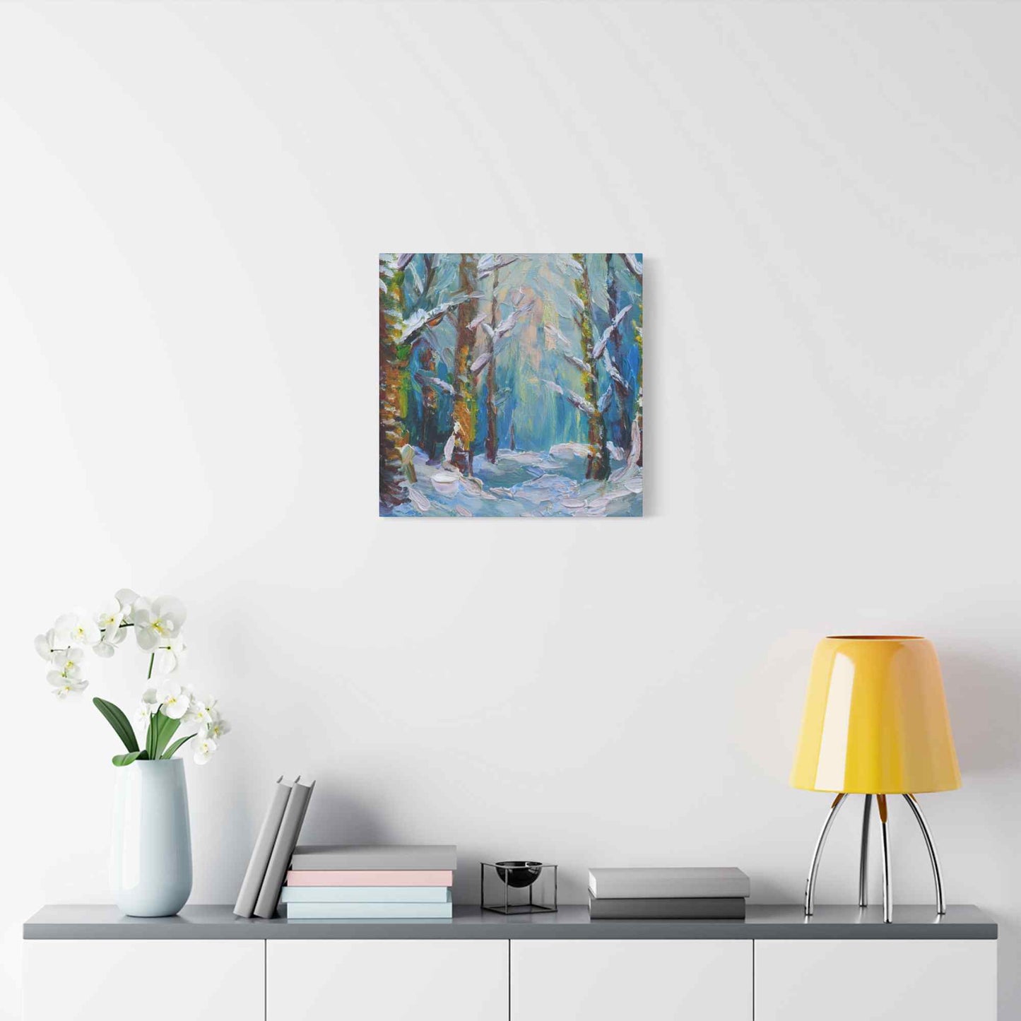 Snow Forest Print Canvas, Oil Paint Print 20x20, 24x24, 30x30, 32x32, 36x36 Art Design Print Pine-Wood Inner Frame MC-76