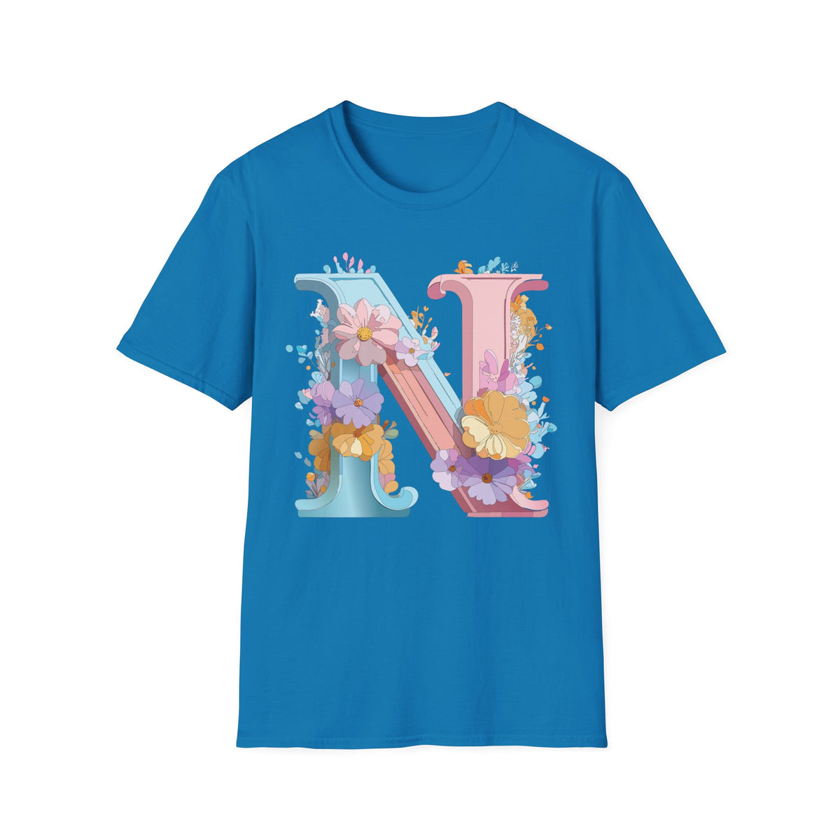 Floral Letter N T-Shirt | Pastel Monogram Initial Tee
