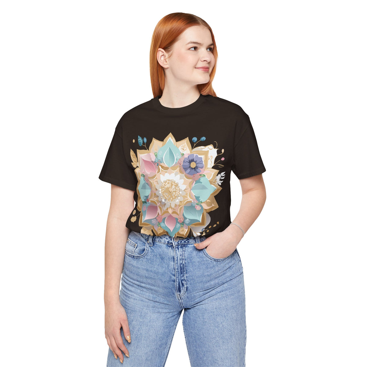 Mandala Graphic Unisex Cotton Bella+Canvas Tee with Floral Art Design d26