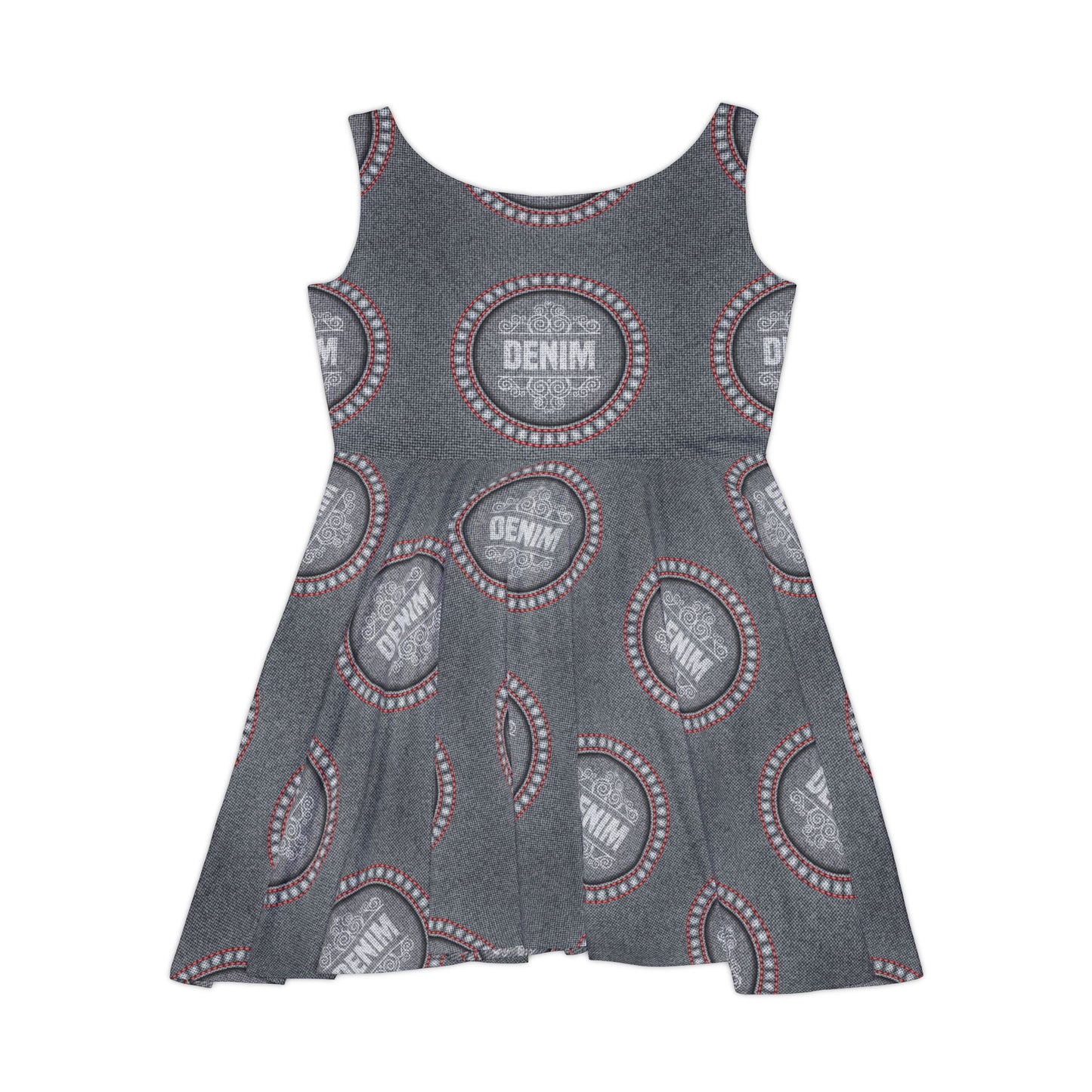 Women Denim Print Skater Dress, Denim Print Poly-Span Dress - 19