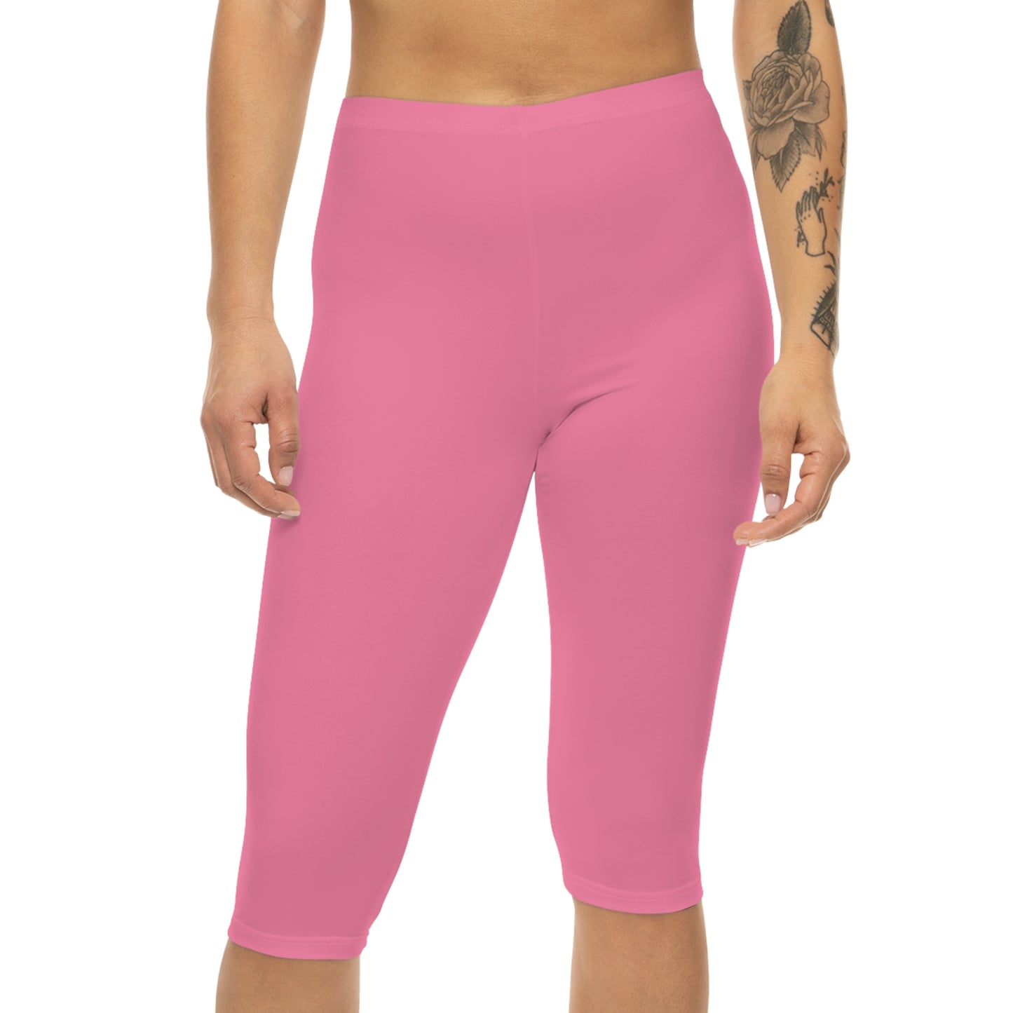 Bubblegum Tint Pink Color Women's Brushed Suede Poly Span Casual Capri Leggings XS-2XL