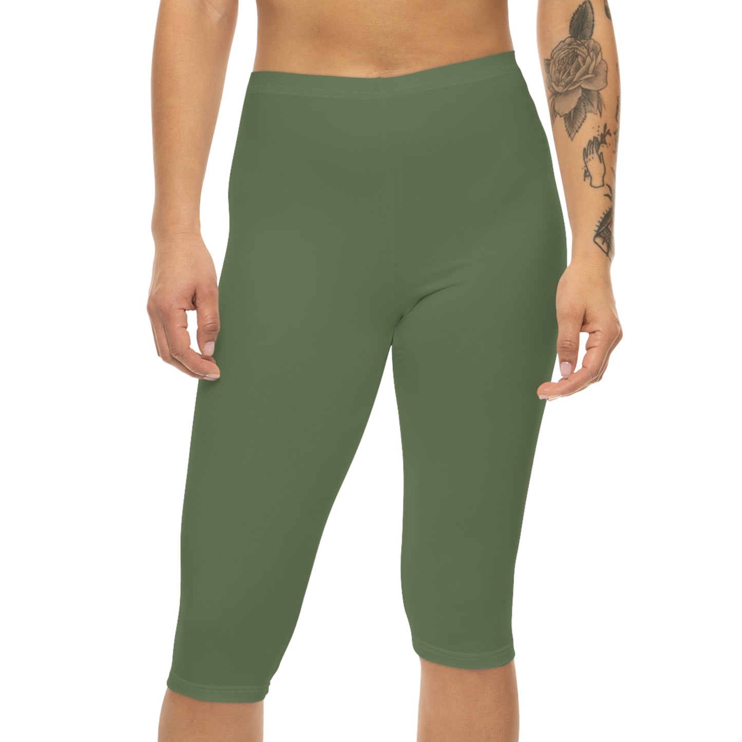 Dusty Olive Color Women's Brushed Suede Poly Span Casual Capri Leggings XS-2XL
