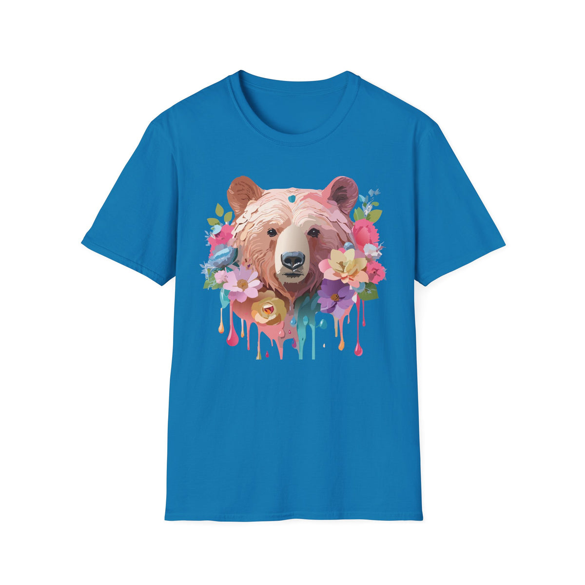 Floral Bear Portrait T-Shirt | Watercolor Flower Bear Tee