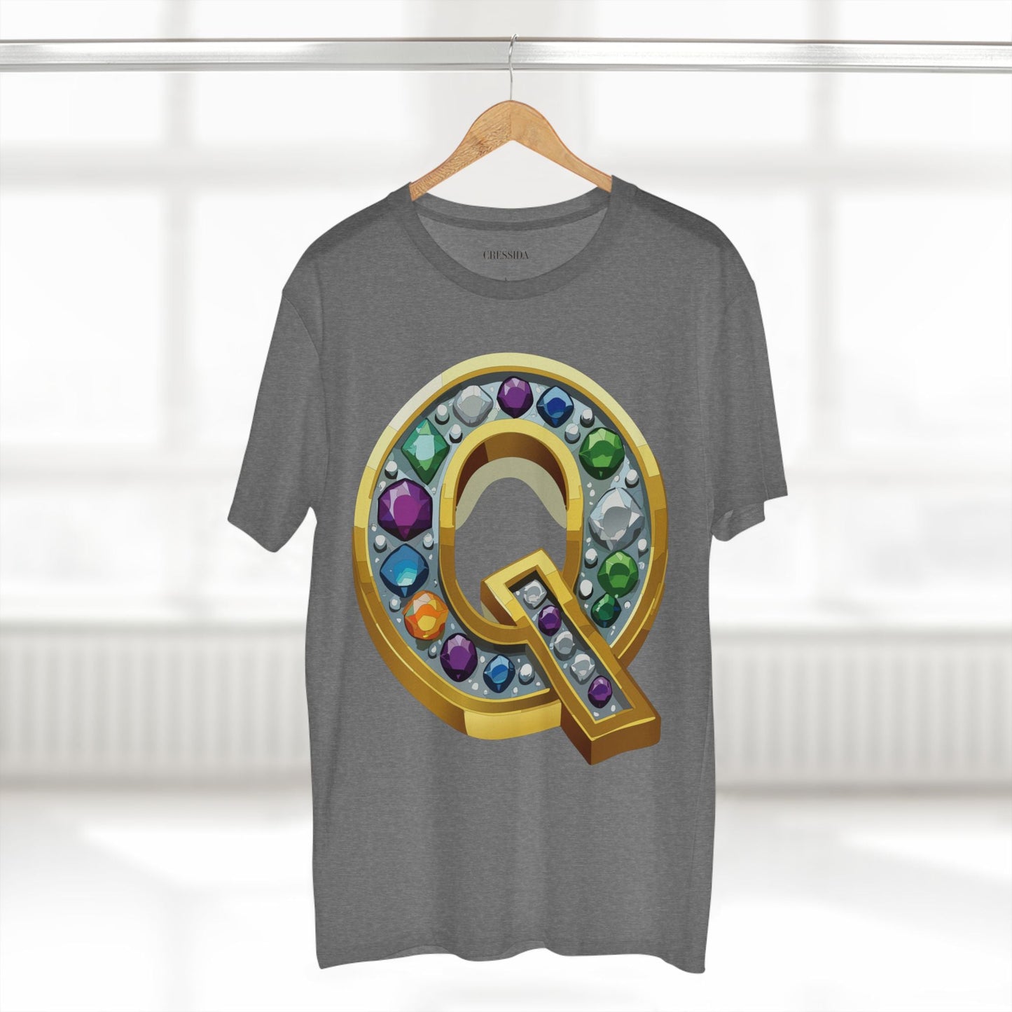 Letter Q Graphic Design Tee Unisex 100 Cotton With Antique Gold Letters Artwork T-Shirt