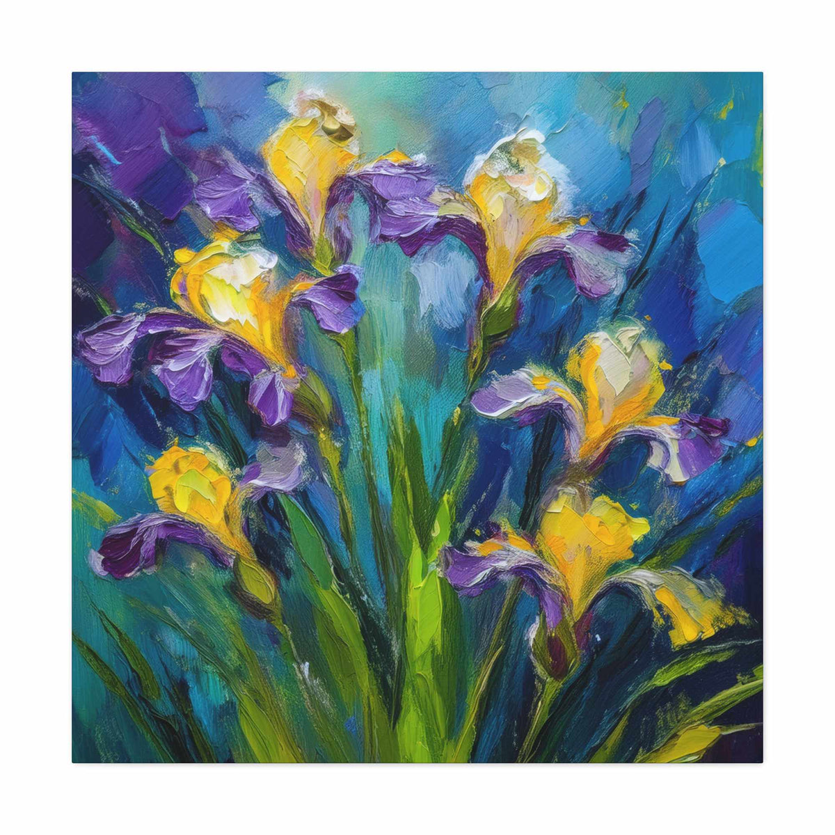 Irises Floral Print Canvas, Floral Oil Paint Print 20x20, 24x24, 30x30, 32x32, 36x36 Art Design Pine-Wood Inner Frame MC-184