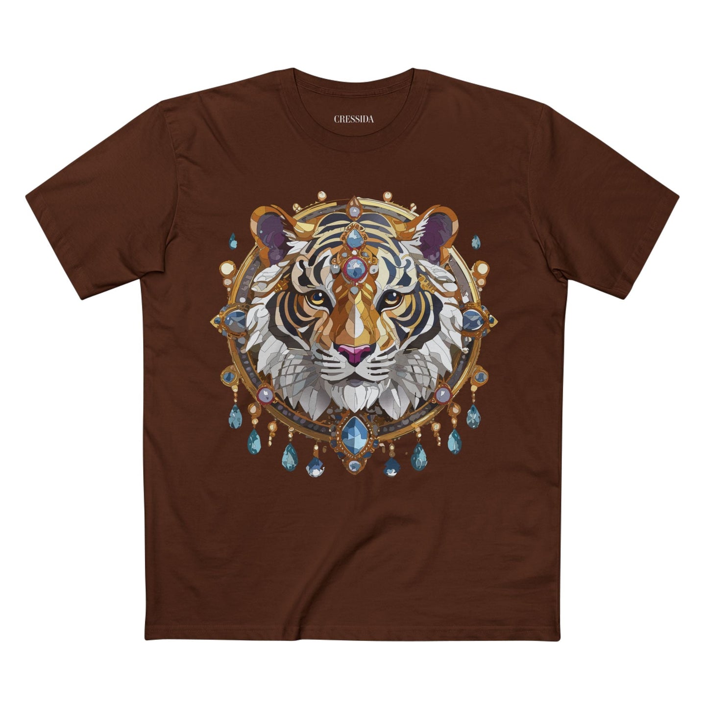 Tiger Graphic Unisex 100 Cotton Tee With Unique Animal Golden Medallion Art Design 55