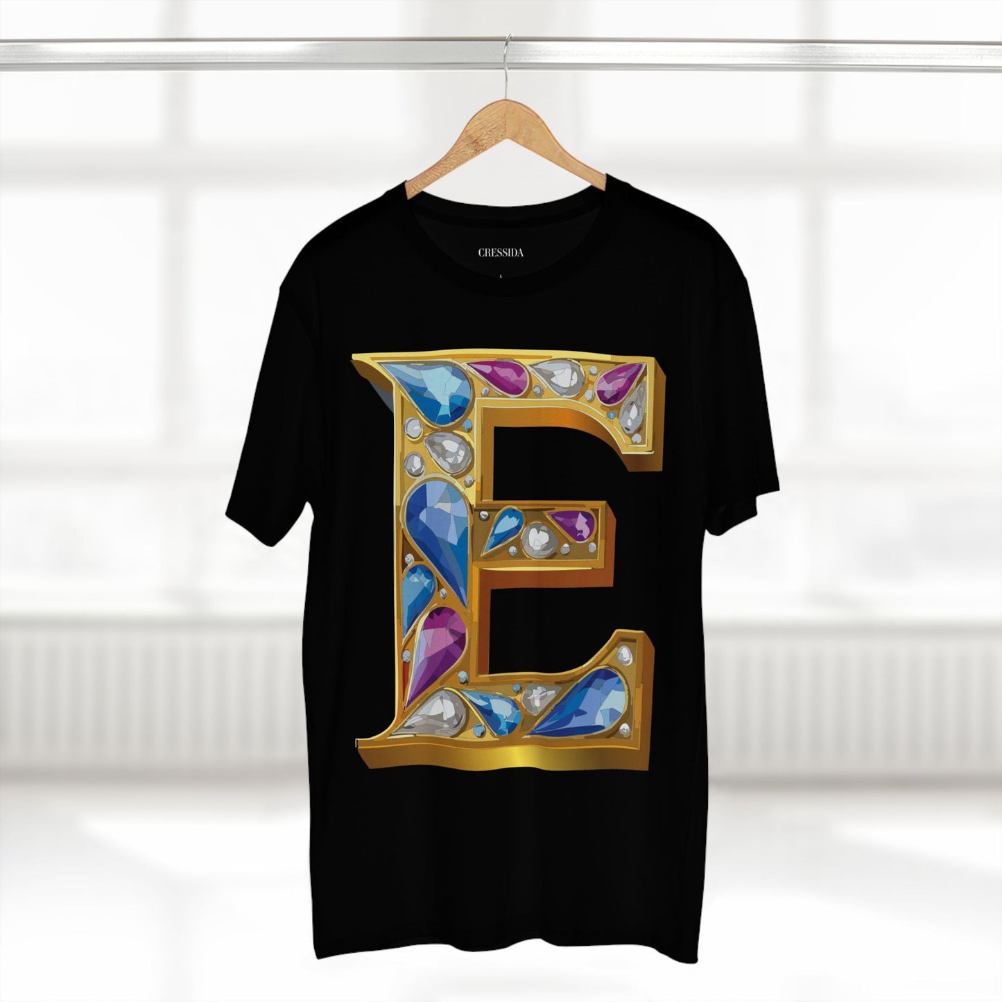 Letter E Graphic Design Tee Unisex 100 Cotton With Antique Gold Letters Artwork T-Shirt