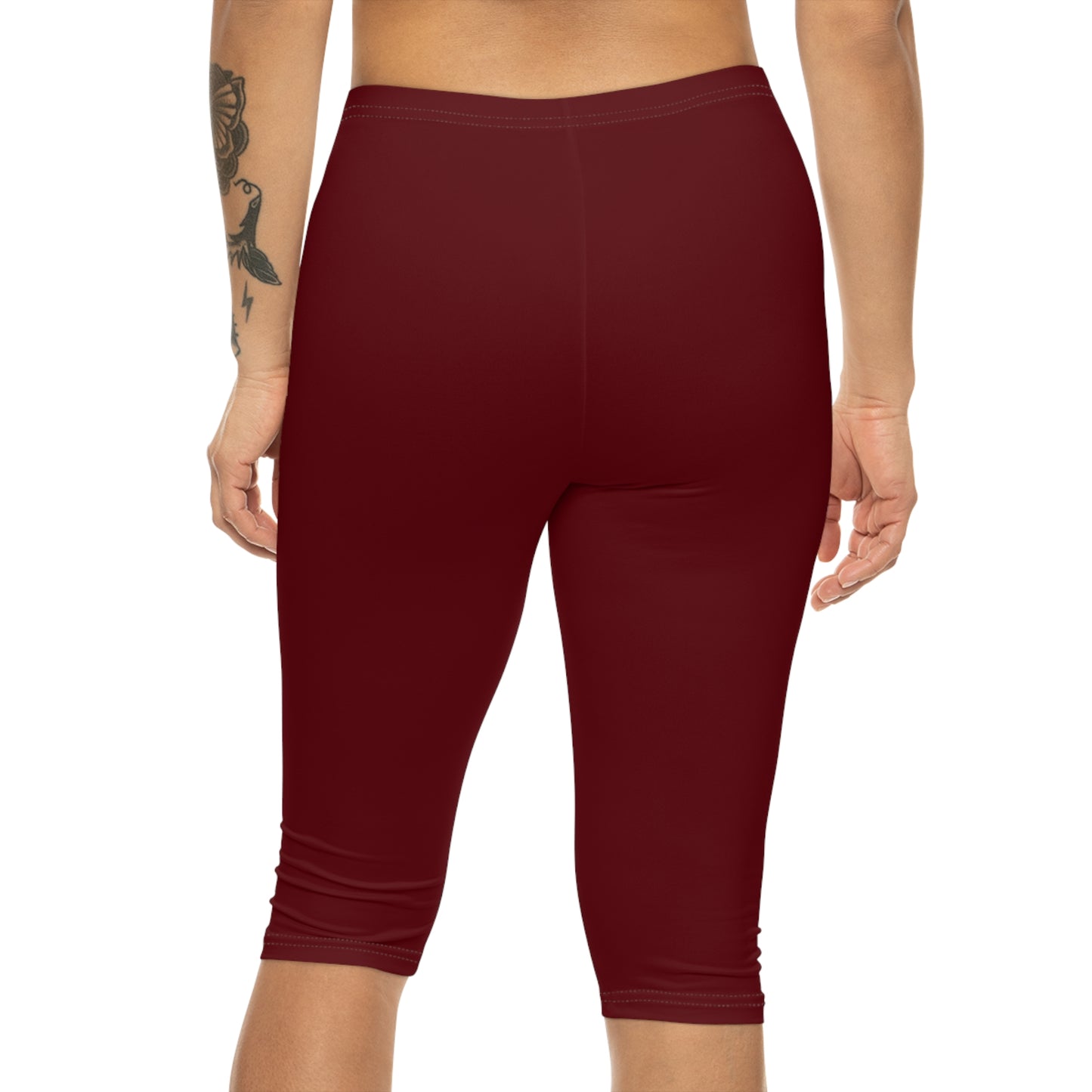 Black Cherry Color Women's Brushed Suede Poly Span Casual Capri Leggings XS-2XL