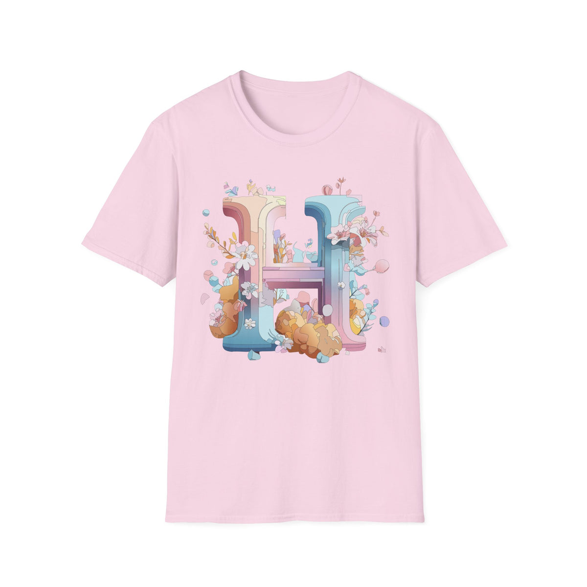Floral Letter H T-Shirt | Pastel Botanical Monogram Tee