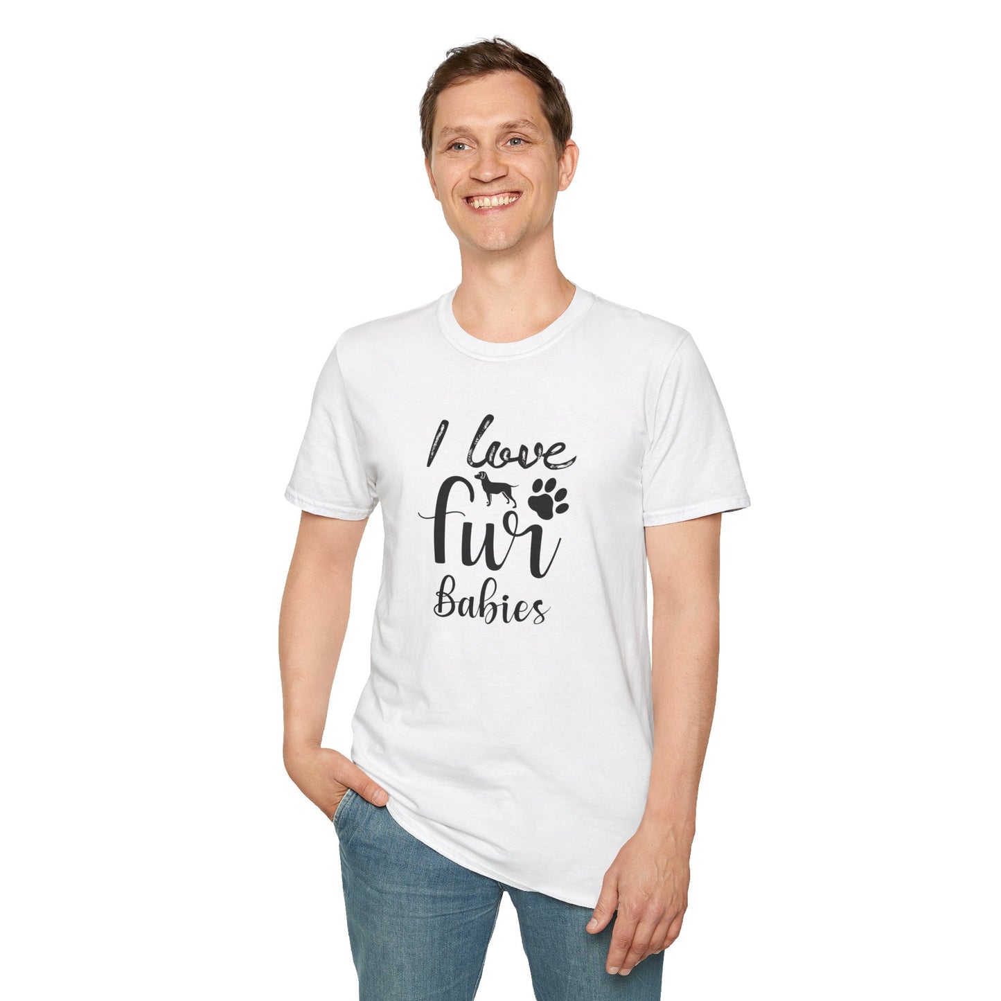 I Love Fur T-Shirt Dog & Cat Paw Graphic Tee for Pet Lovers Unisex Cotton T-Shirt Gildan Softstyle 64000 Tee