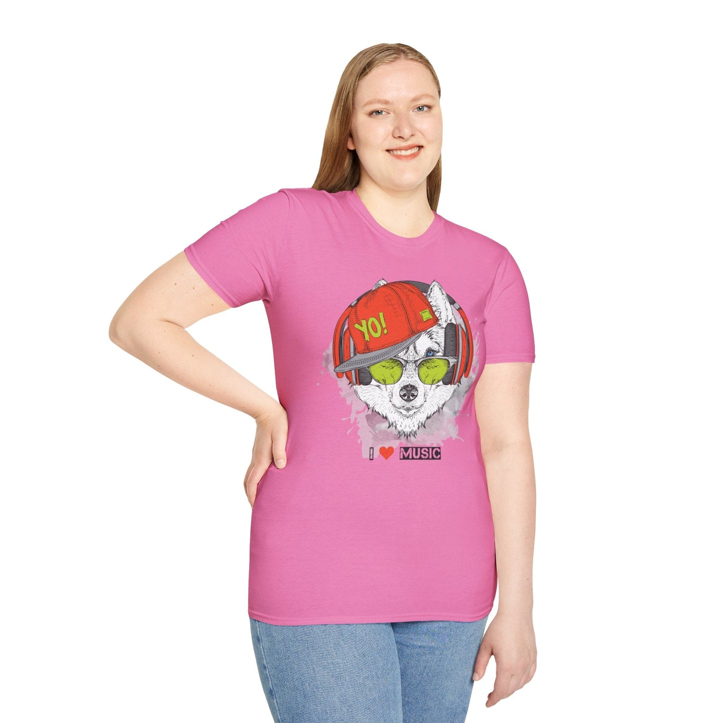 Unisex Music Animals Short Sleeve T Shirt With Headphones For Music Lovers Gildan 64000